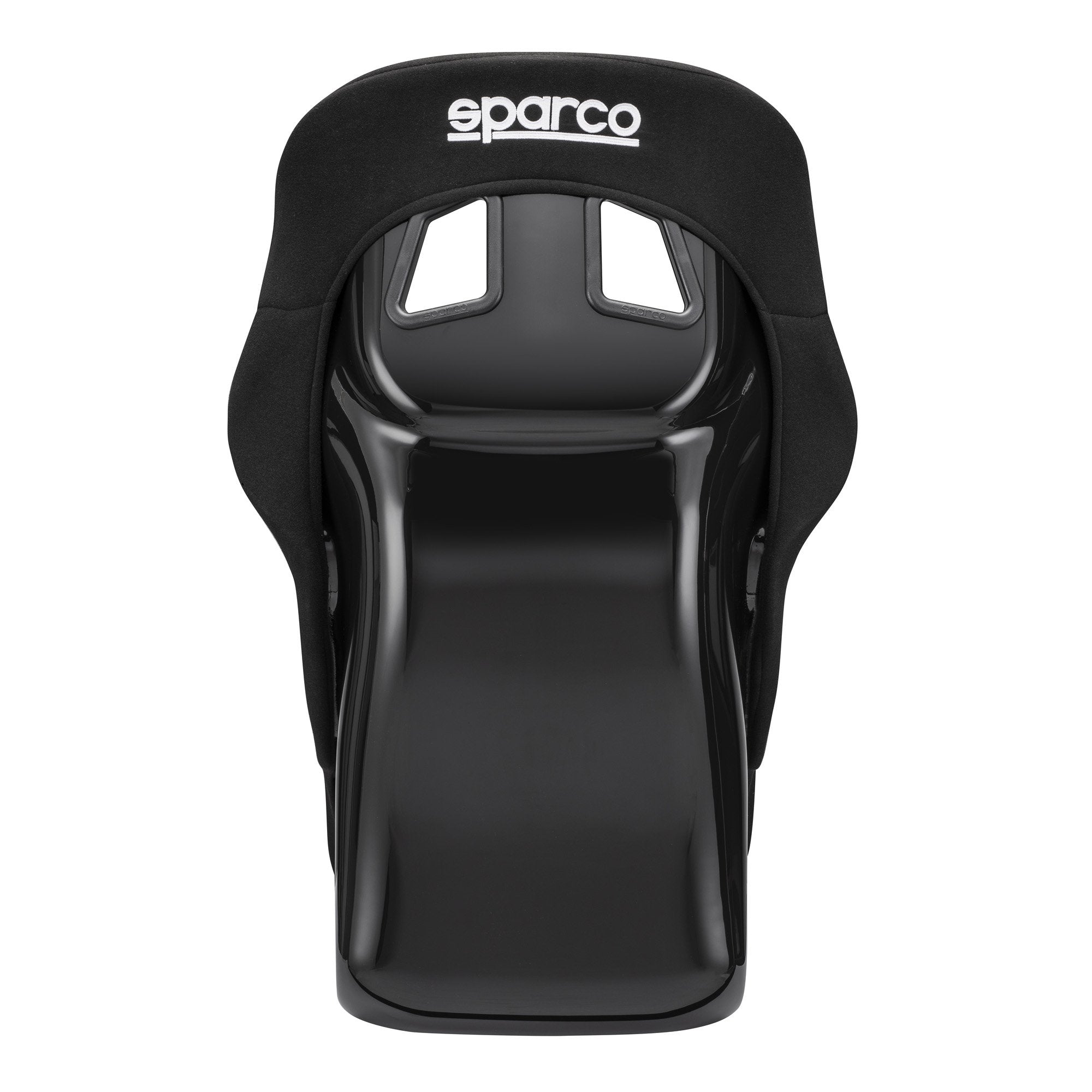 The back of the black Sparco Circuit QRT Fiberglass Racing Seat.