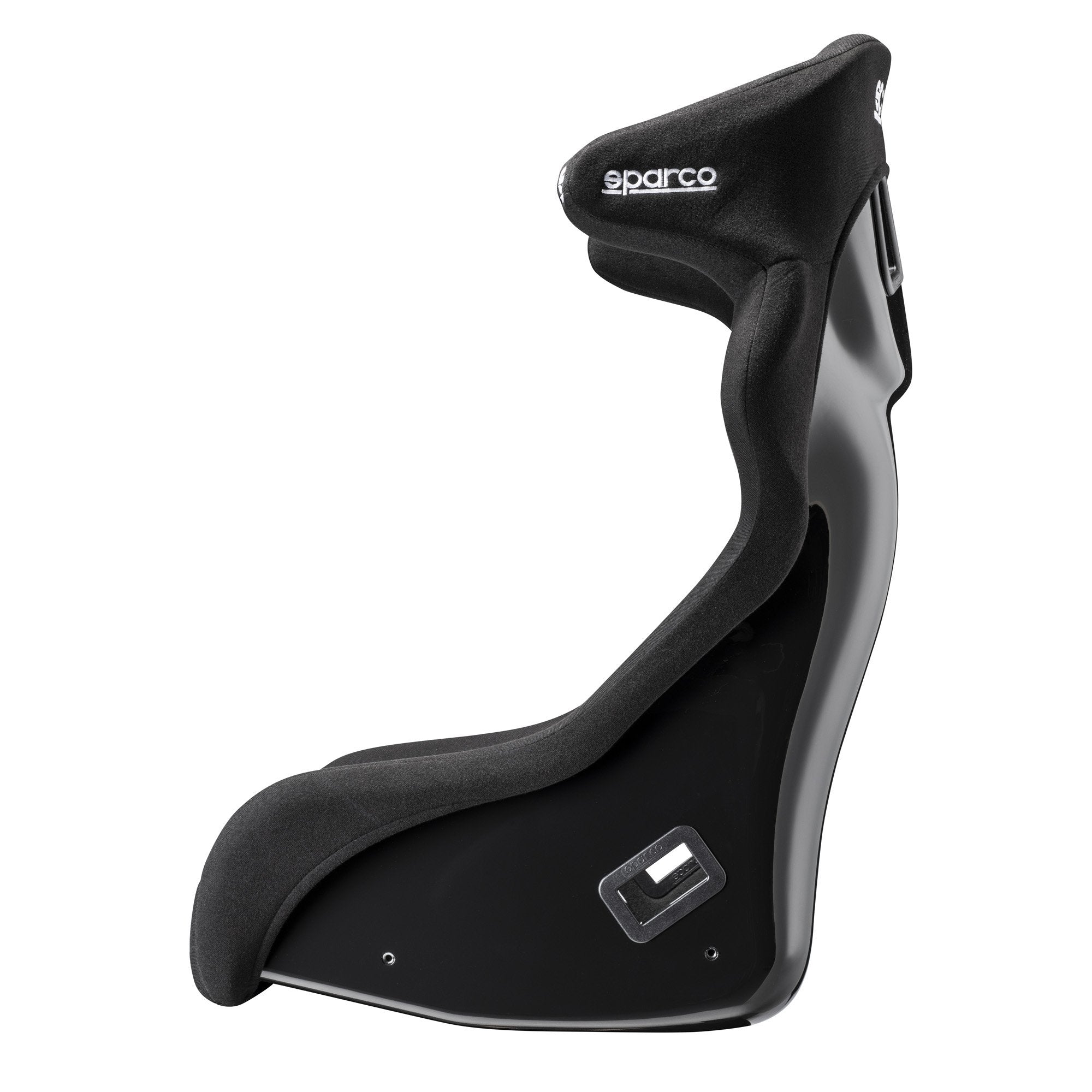 The side of the black Sparco Circuit QRT Fiberglass Racing Seat.