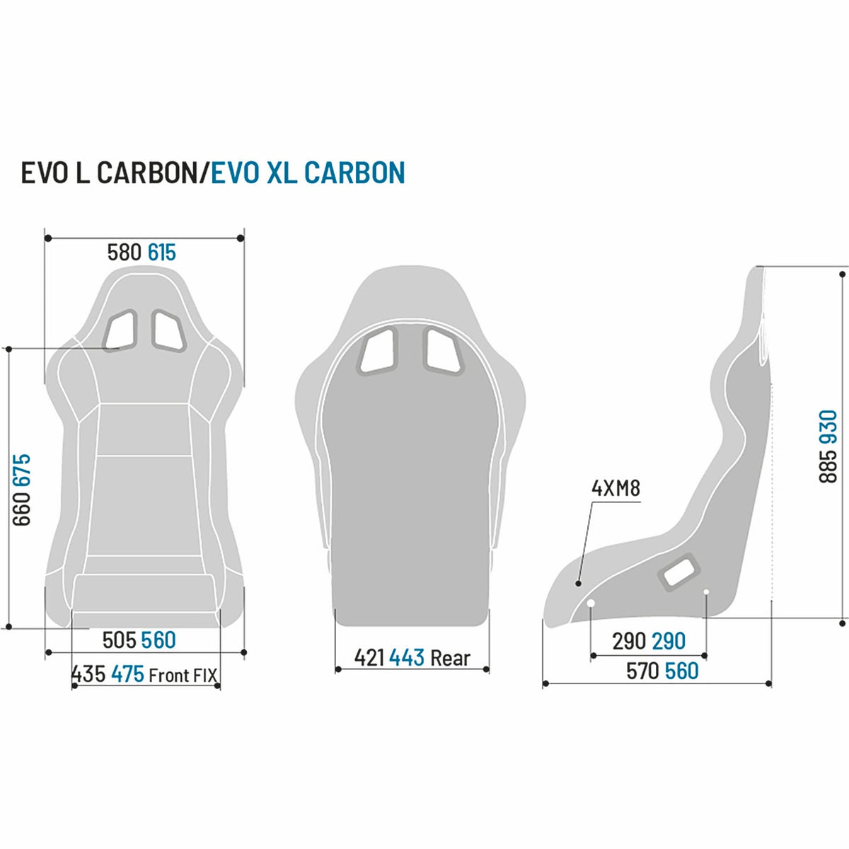 The dimensions of the Sparco Evo XL Carbon Racing Seat.