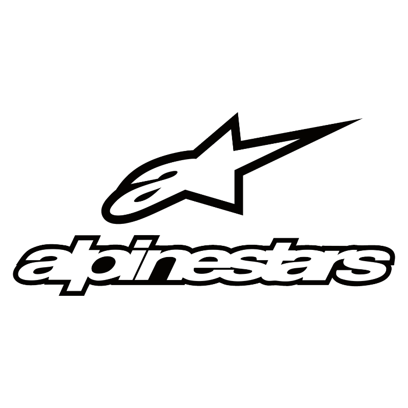 The black and white Alpinestars logo on a white background on the VTD Racing brands page.