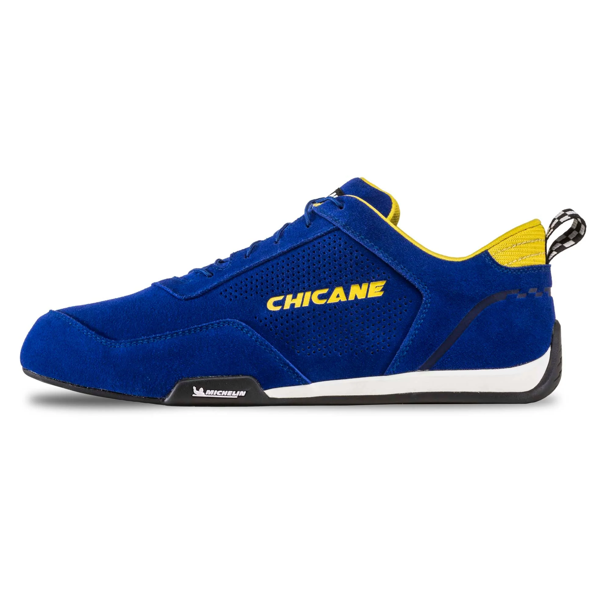 The blue Chicane Speedster Shoes from Chicane Racing, now known as LVRY from the side.