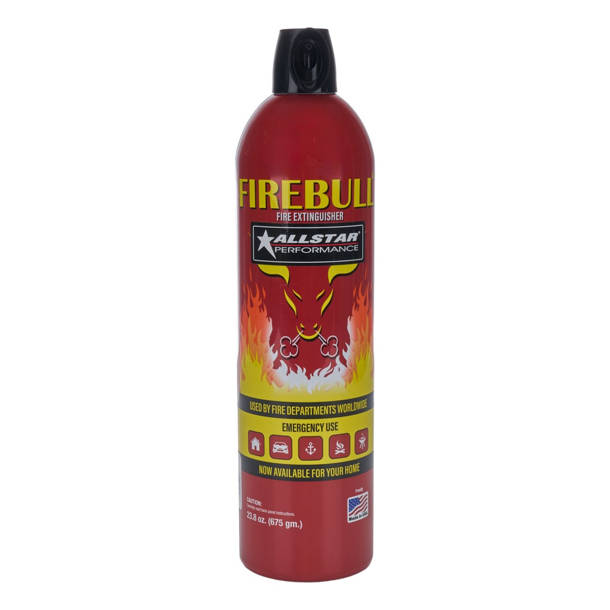 The front of the 23.8 oz Allstar Performance Fire Extinguisher can.