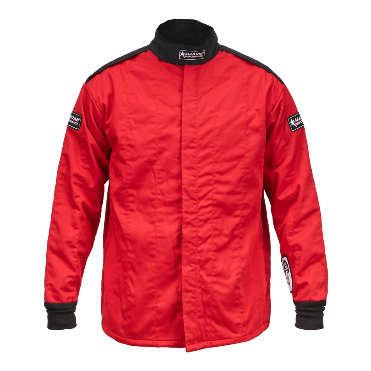The red SFI 3.2A/5 rated Allstar Performance Multi-Layer Racing Jacket.