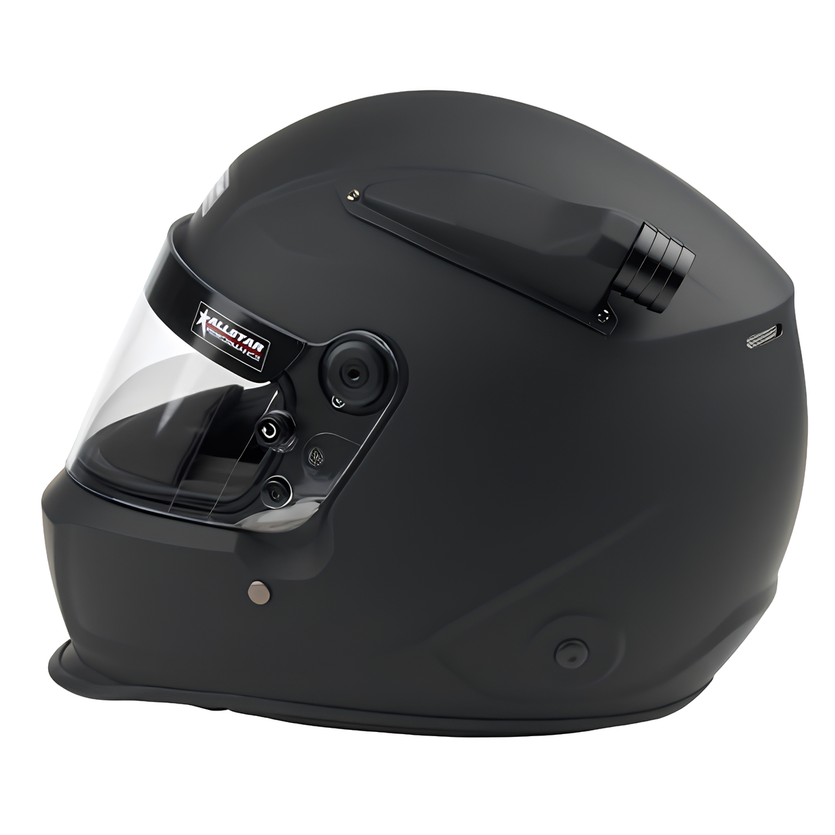 The side of the flat black SA2025 rated Allstar Performance Series 50 Mid-Air Racing Helmet.
