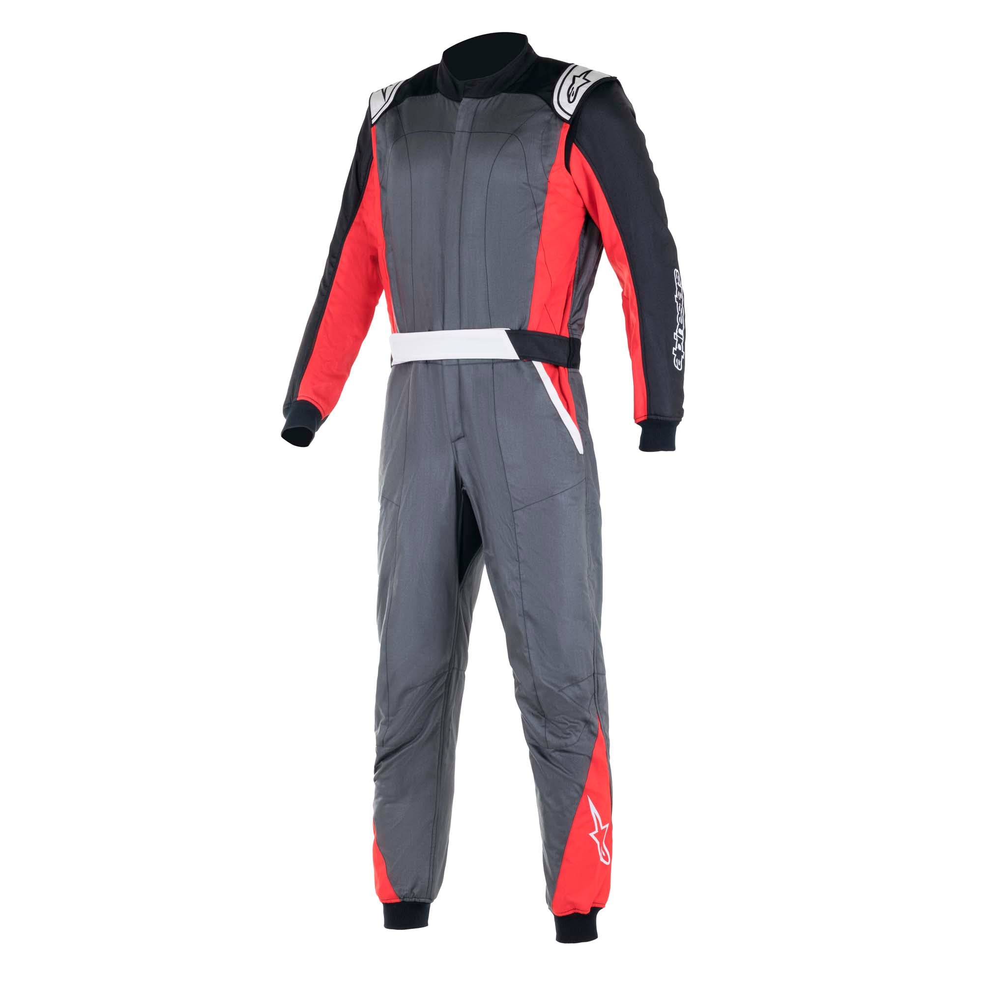 The anthracite, red and black Alpinestars Atom Racing Suit.