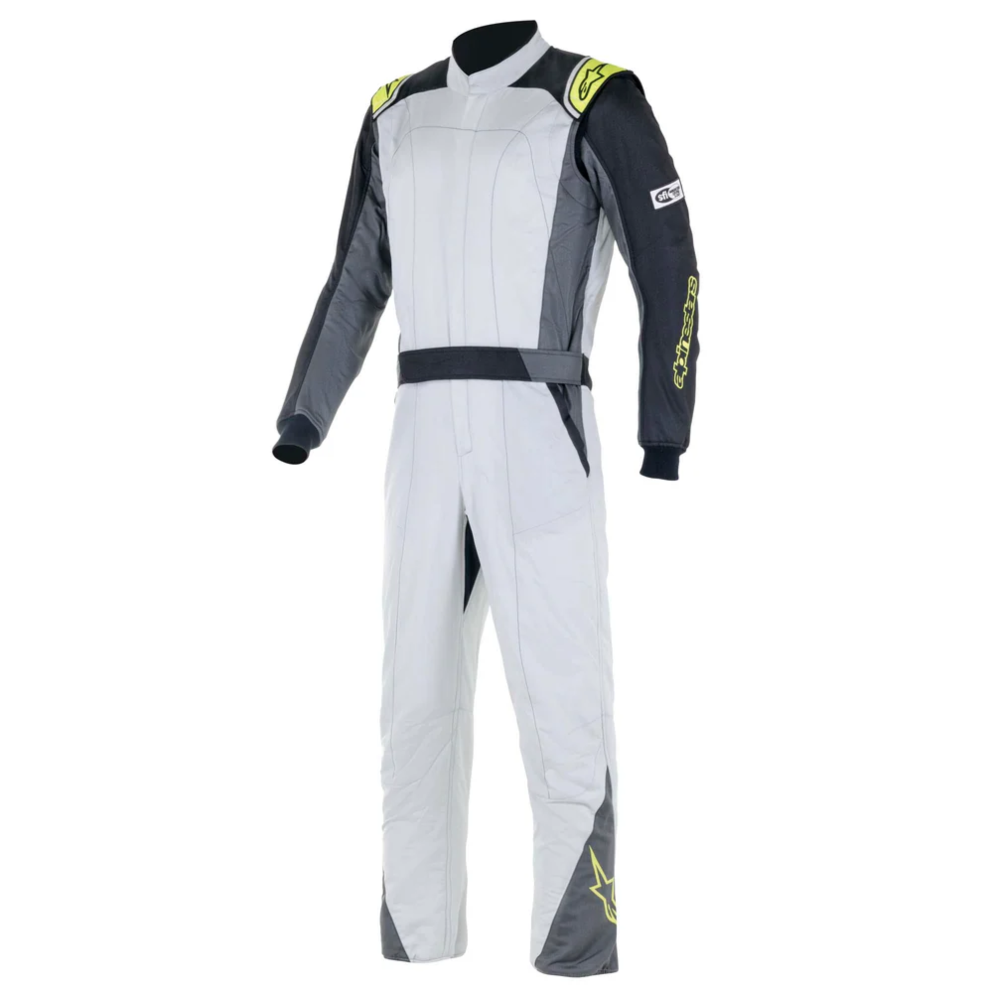 The silver, anthracite and yellow Alpinestars Atom Racing Suit - Boot Cut.