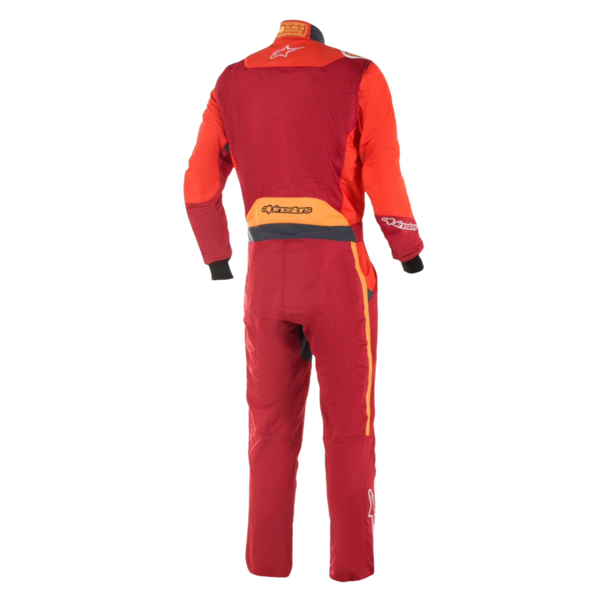 The back of the red and orange Alpinestars GP Pro Comp Boot Cut Racing Suit.