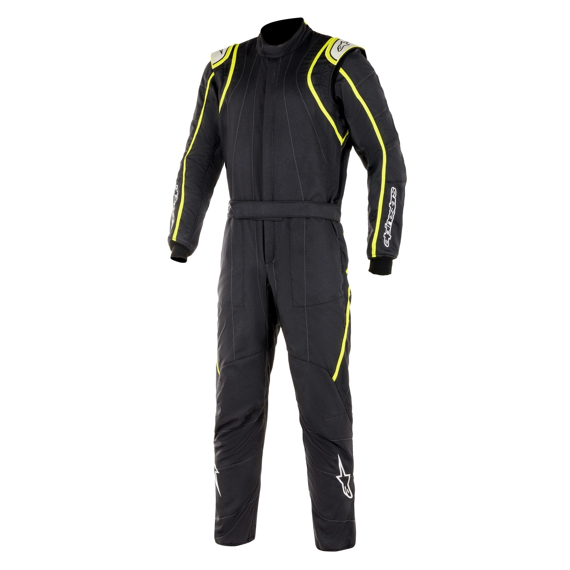 The black and yellow Alpinestars GP Race v2 Racing Suit (SFI 3.4) - Boot Cut.