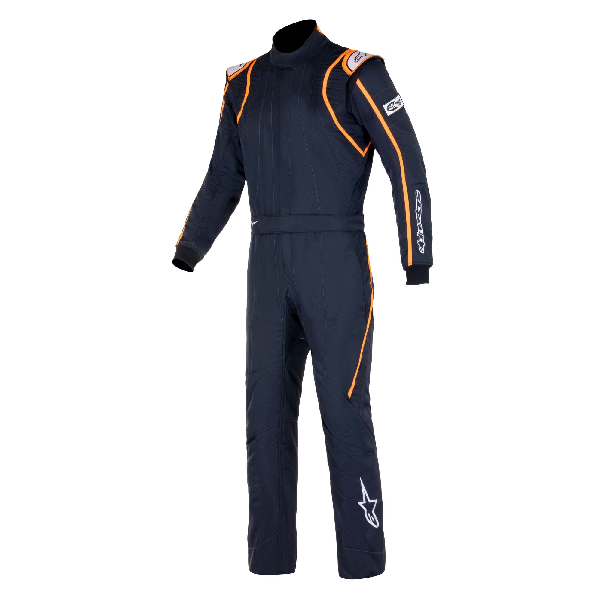 The black, white and orange Alpinestars GP Race v2 Racing Suit (SFI 3.4) - Boot Cut.