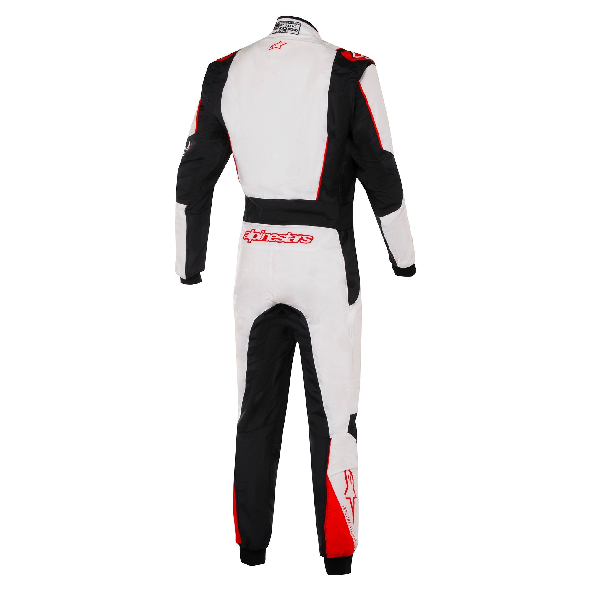 The back of the white, black and red Alpinestars GP Tech v4 Racing Suit.
