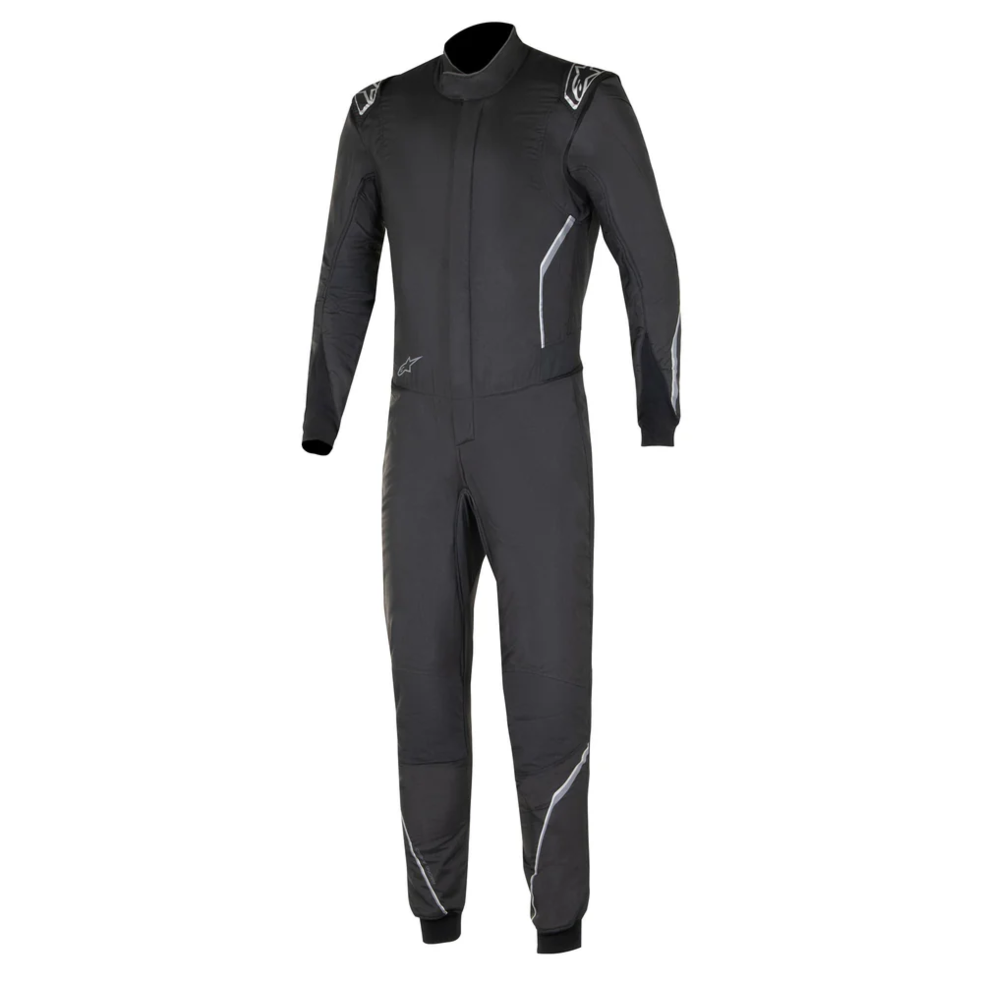 The front of the black Alpinestars Hypertech v3 Racing Suit.