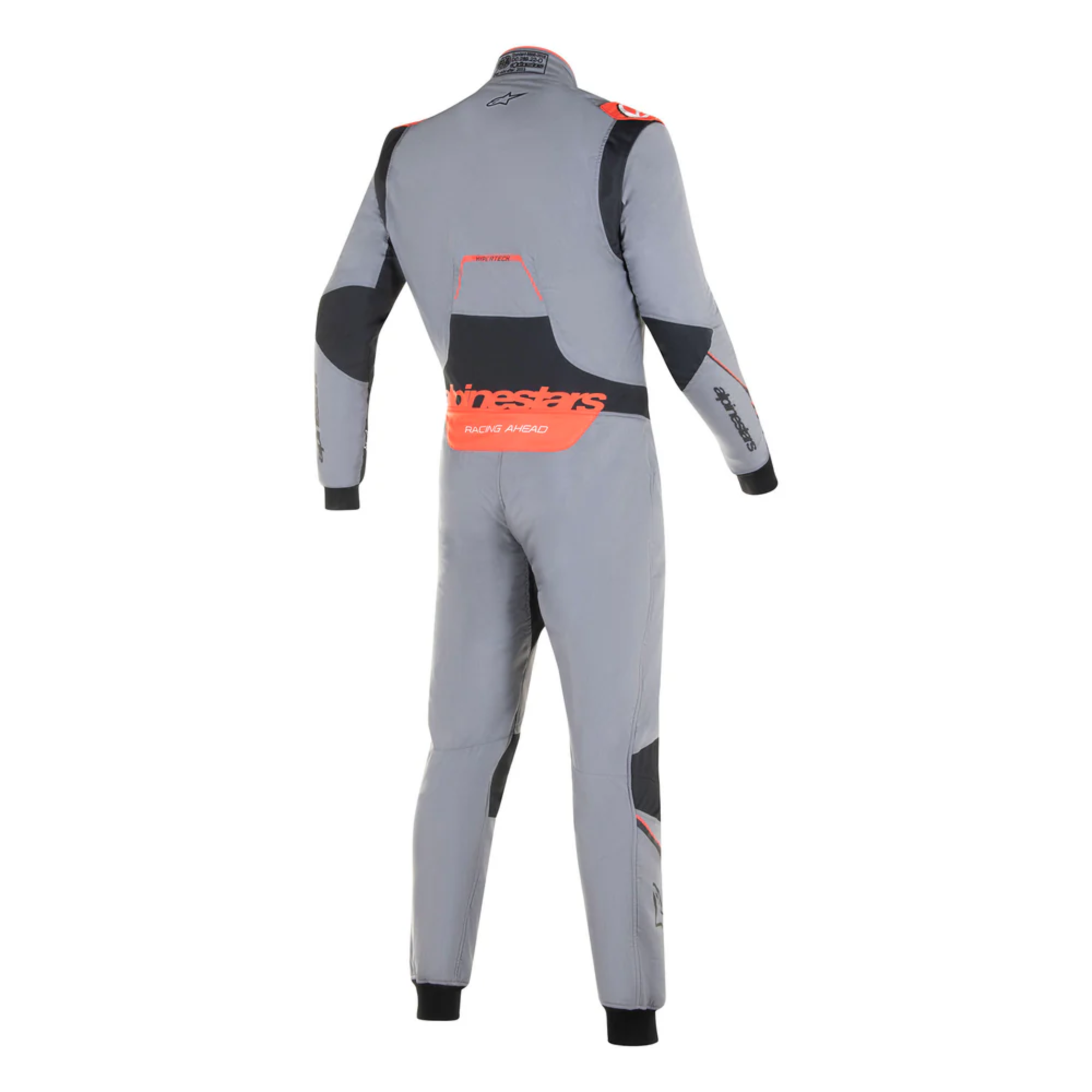 The back of the grey, black and red Alpinestars Hypertech v3 Racing Suit.