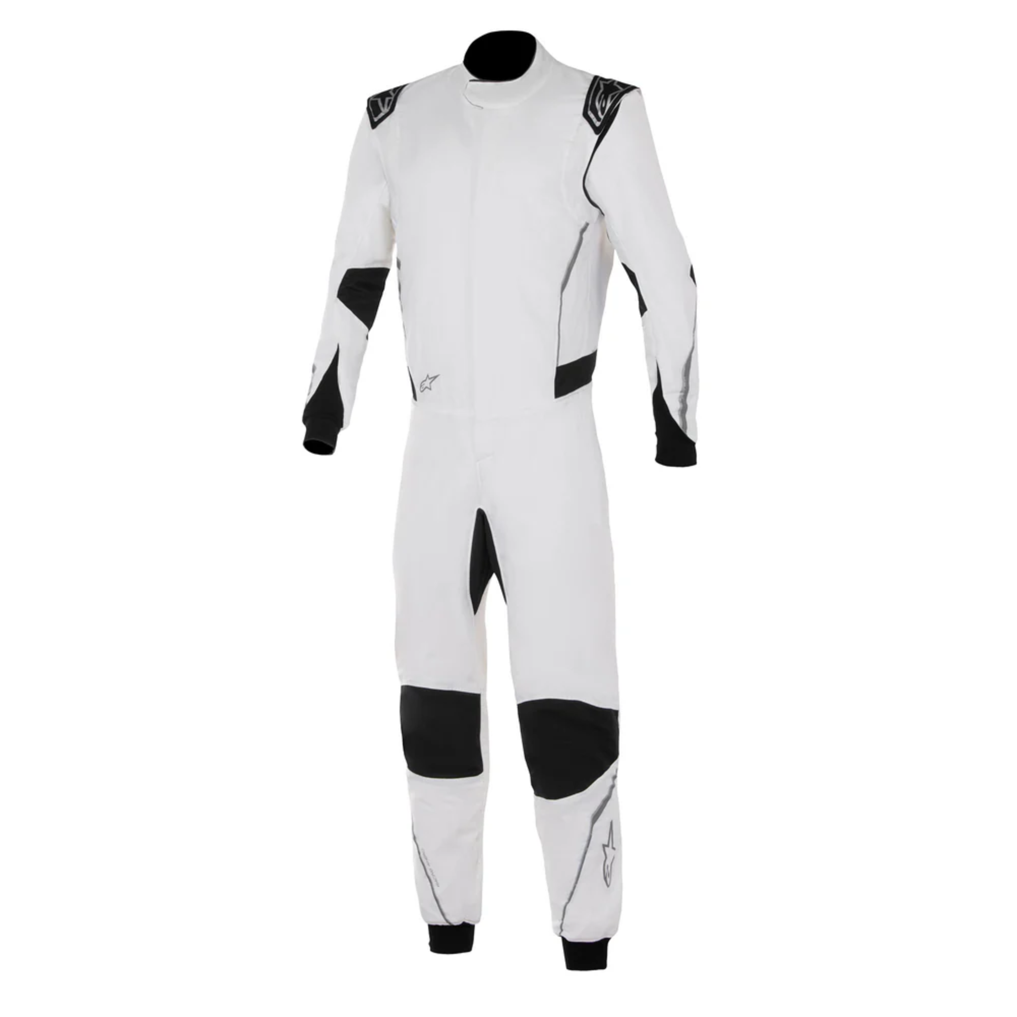 The front of the white and black Alpinestars Hypertech v3 Racing Suit.