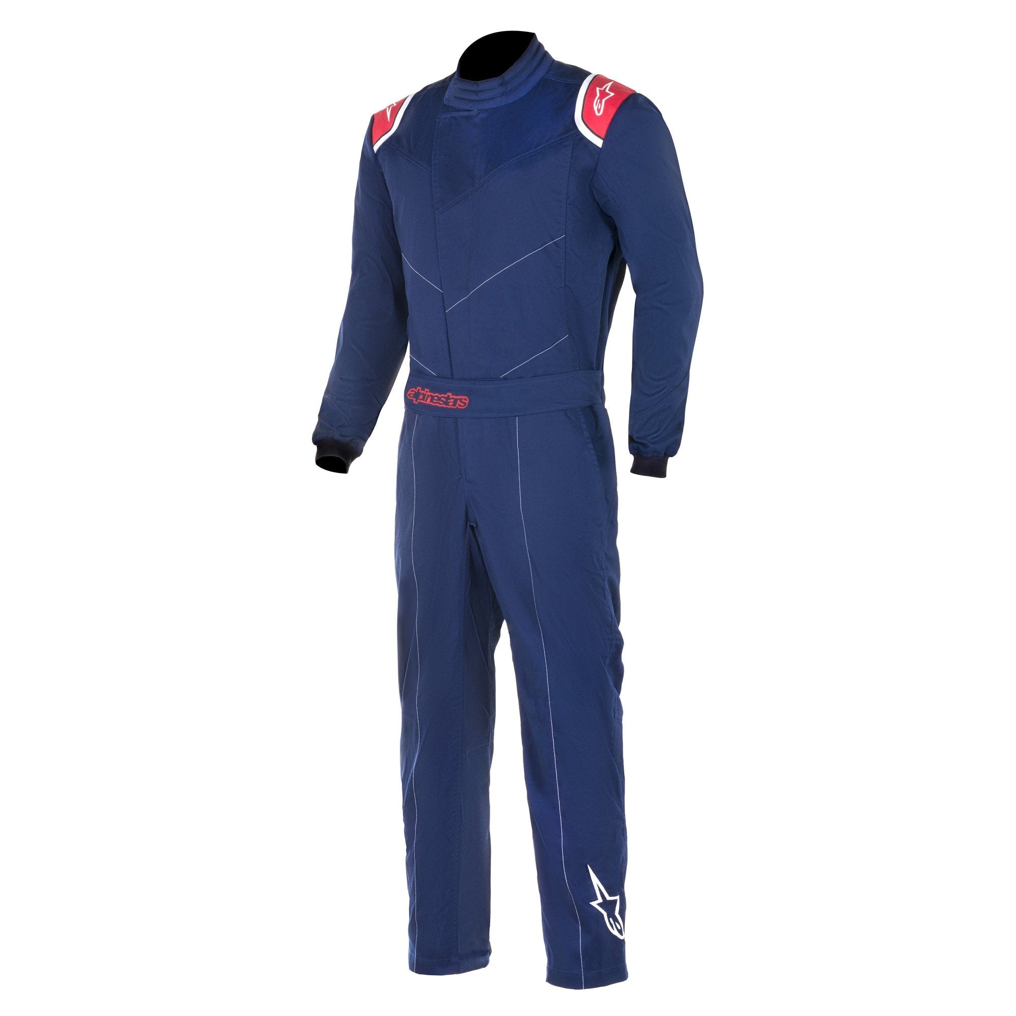 The blue and red Alpinestars Indoor Kart Racing Suit.