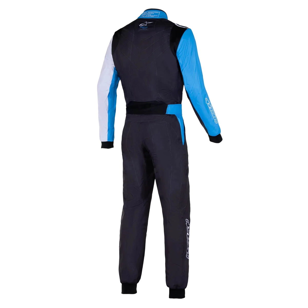 The back of the black, cyan and fuchsia Alpinestars KMX-9 v3 Graph-2 Kart Racing Suit.