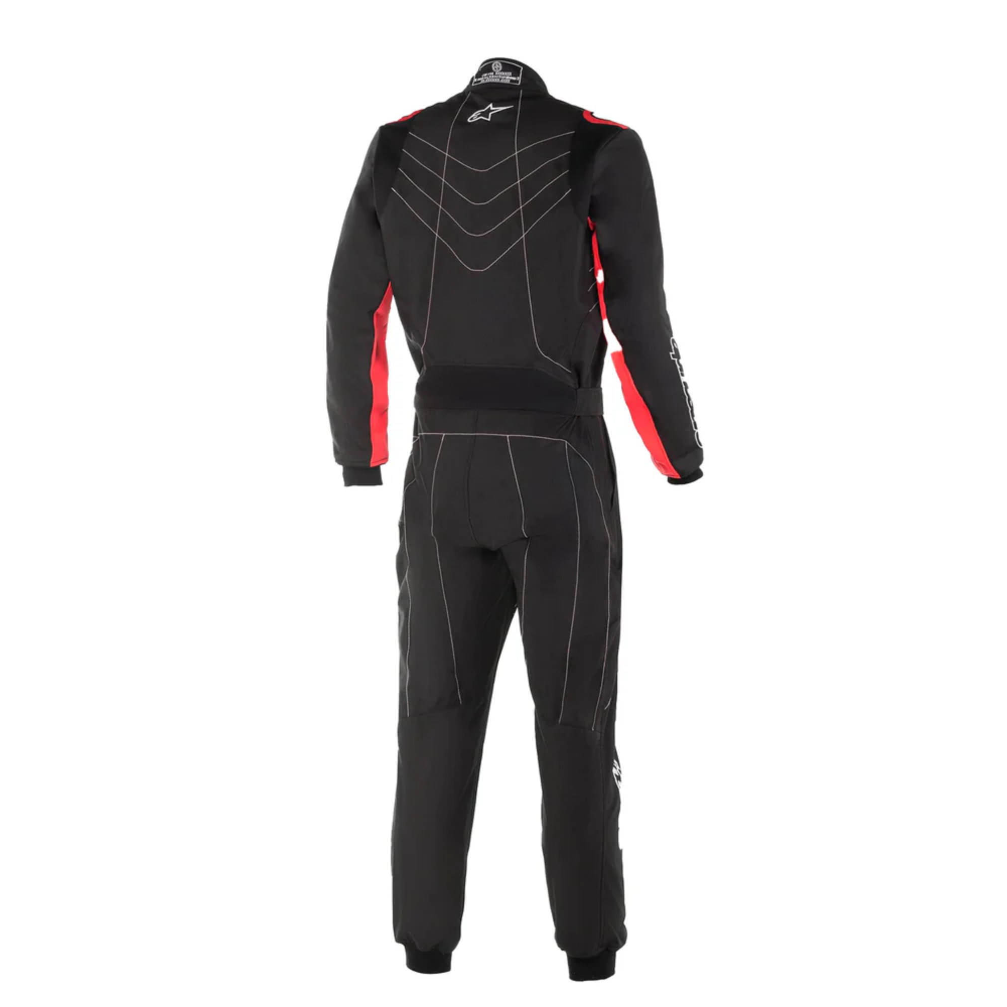 The back of the black and red Alpinestars KMX-9 v3 Kart Racing Suit.