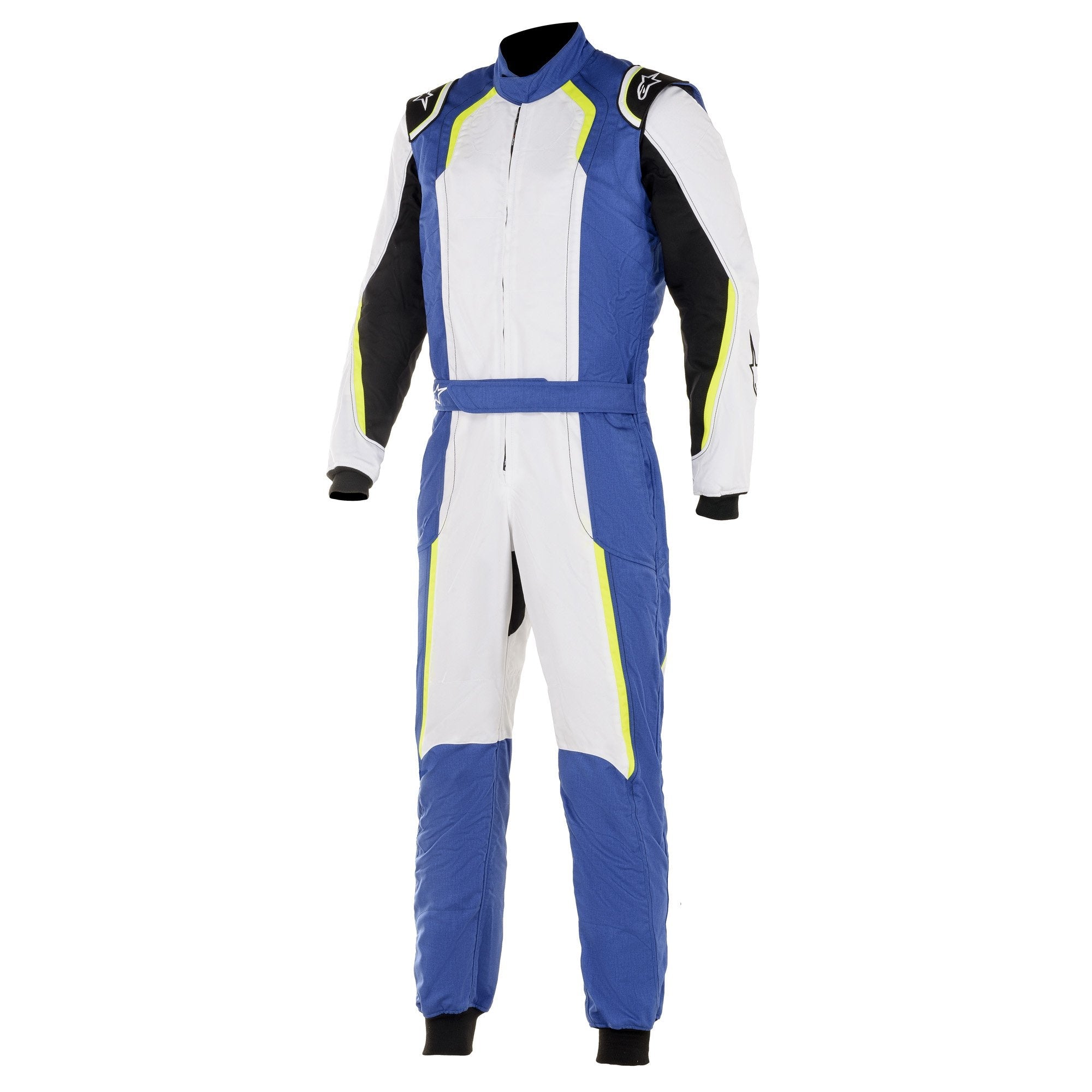 The blue, white and yellow Alpinestars KMX-5 Kart Racing Suit.