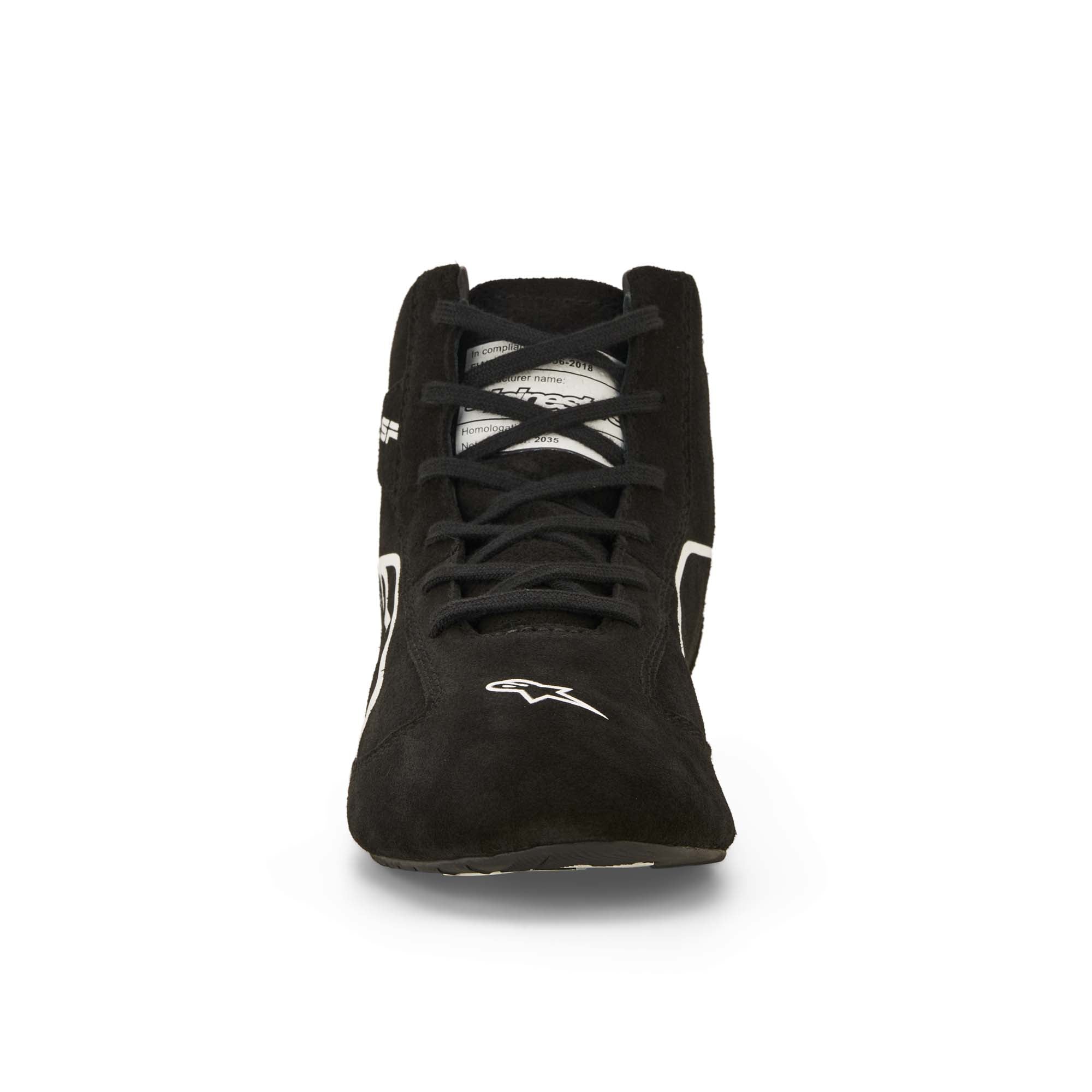 The front of the black and white Alpinestars SP v3 Racing Shoes.