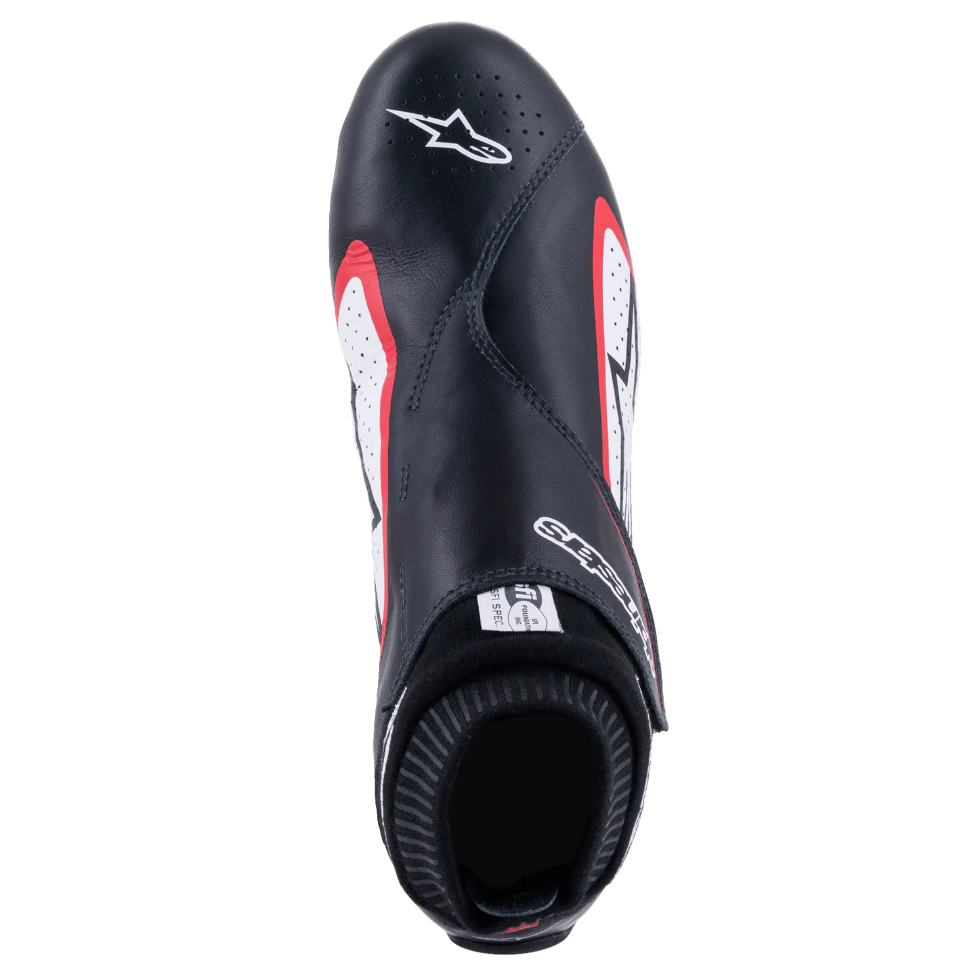 The top of the black, white and red Alpinestars Supermono v2 Racing Shoes.