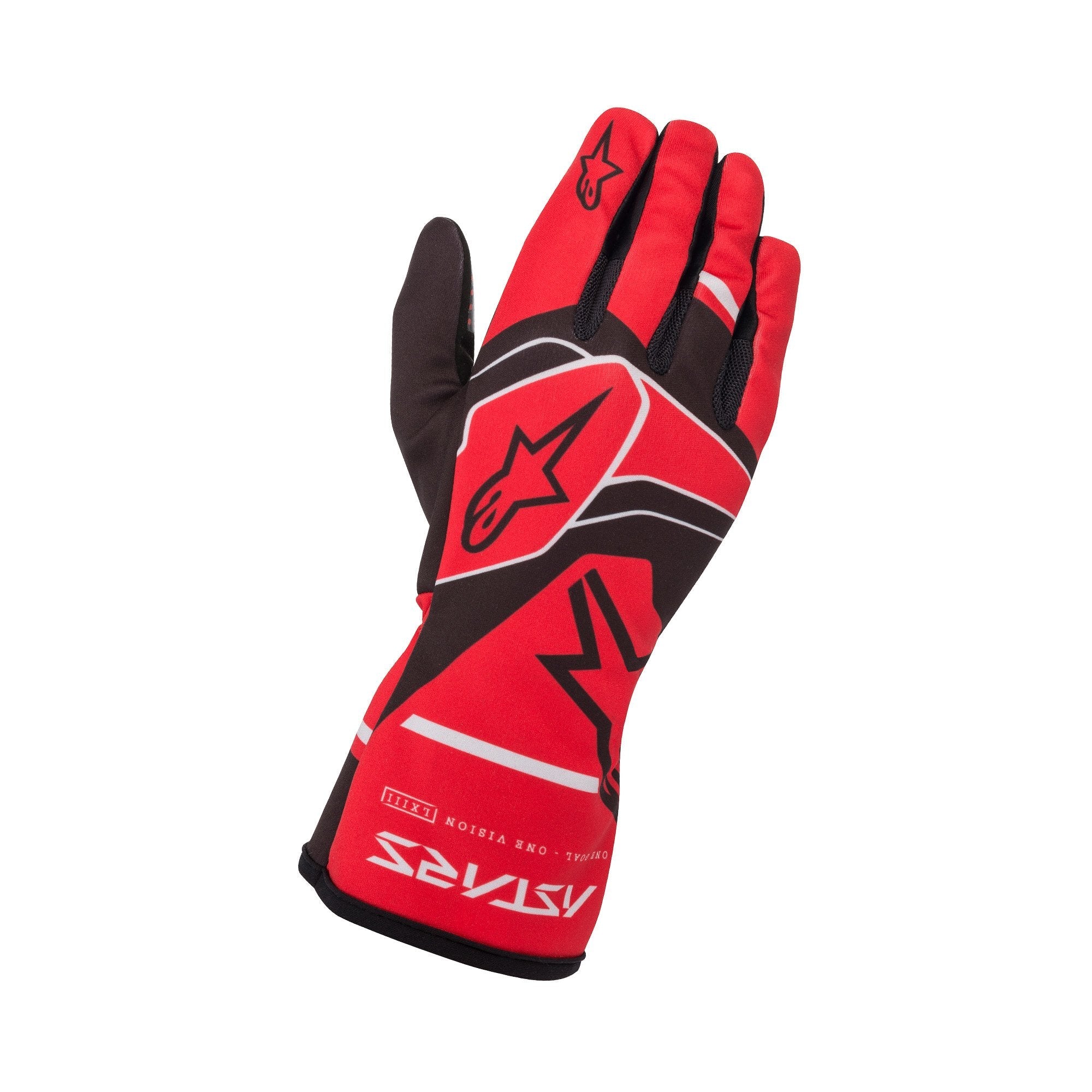 The red, black and grey Alpinestars Tech-1 K Race S v2 Youth Karting Gloves - Solid.