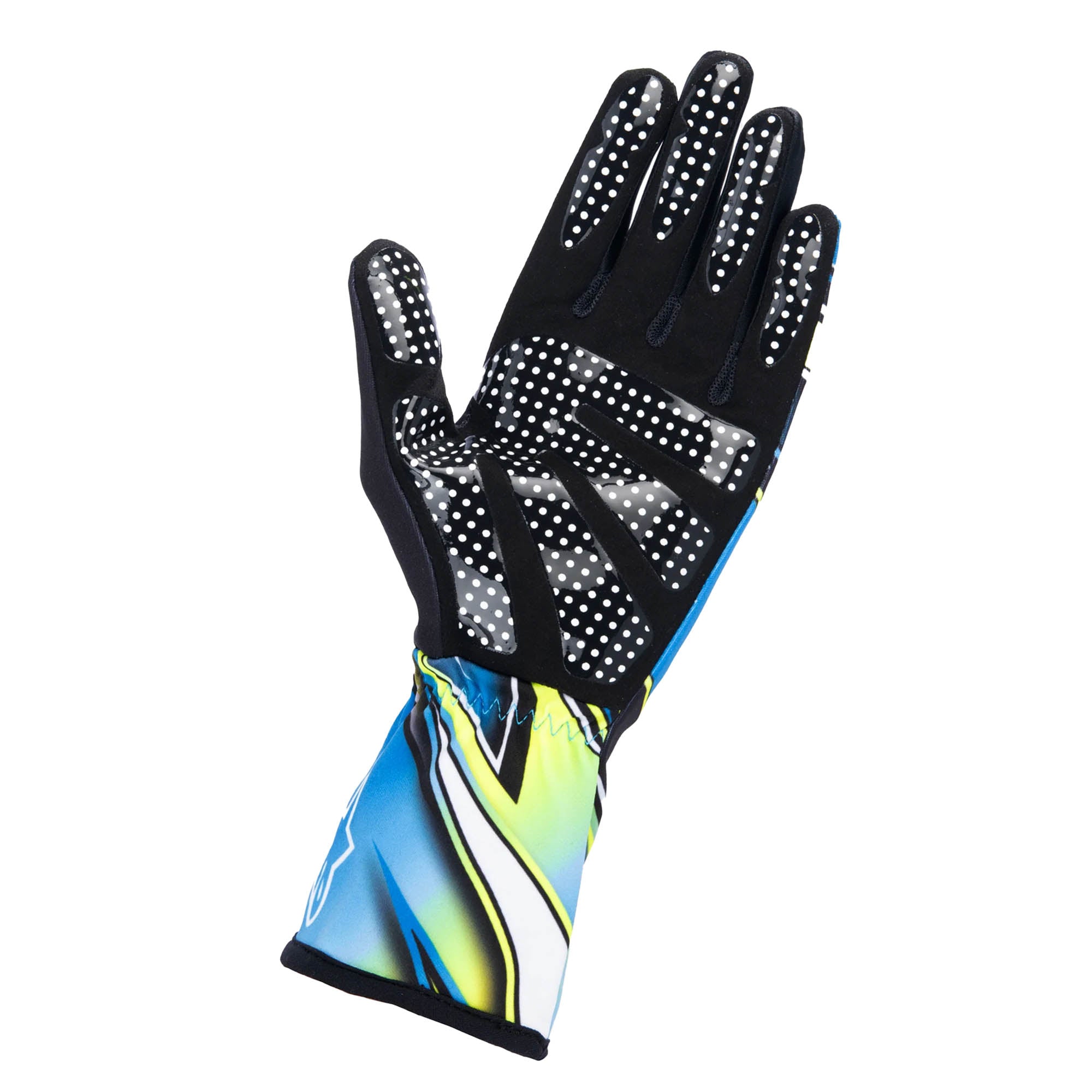 The palm of the yellow and blue Alpinestars Tech-1 K Race v2 Karting Gloves - Competition.
