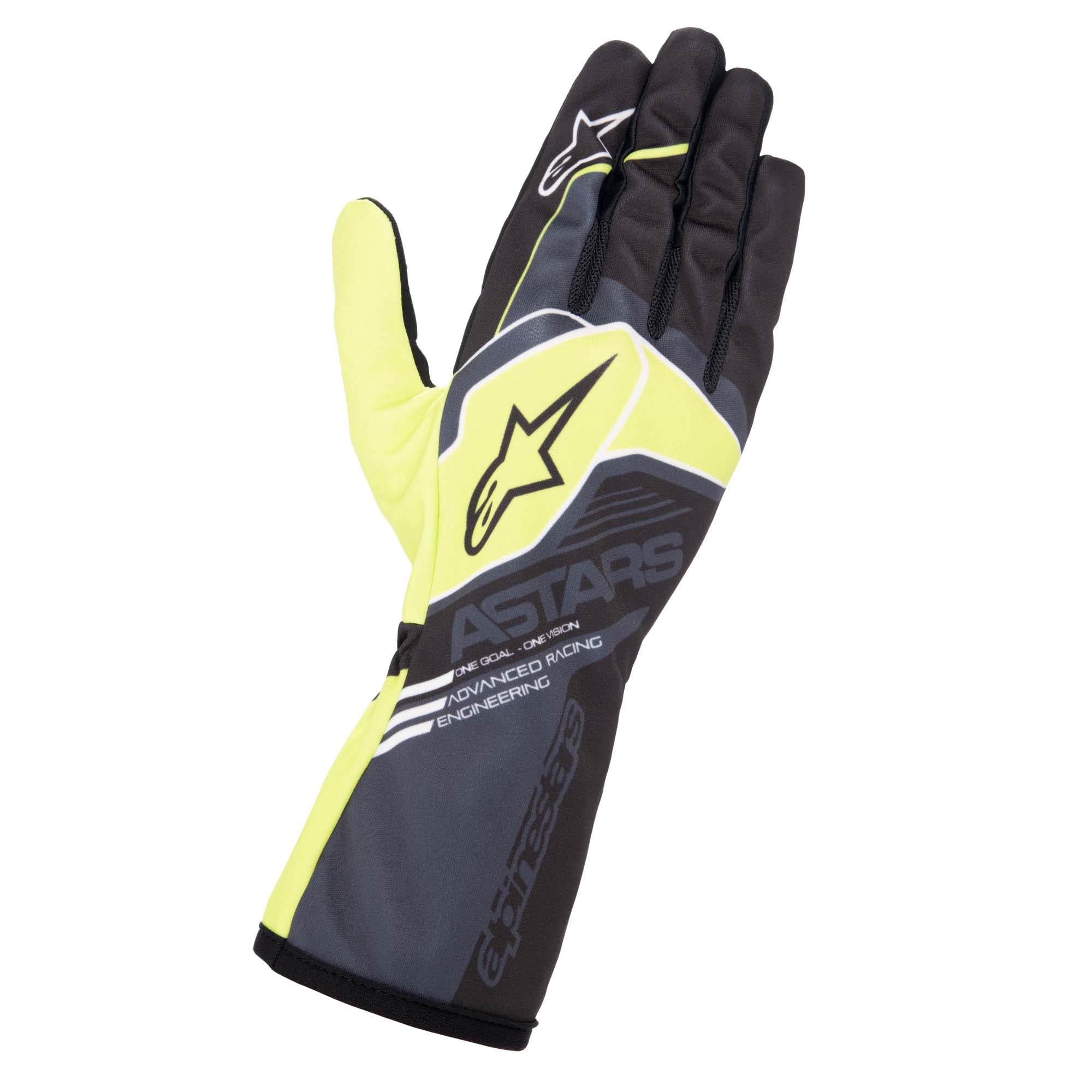 The back of the anthracite and green Alpinestars Tech-1 K Race v2 Karting Gloves - Corporate.