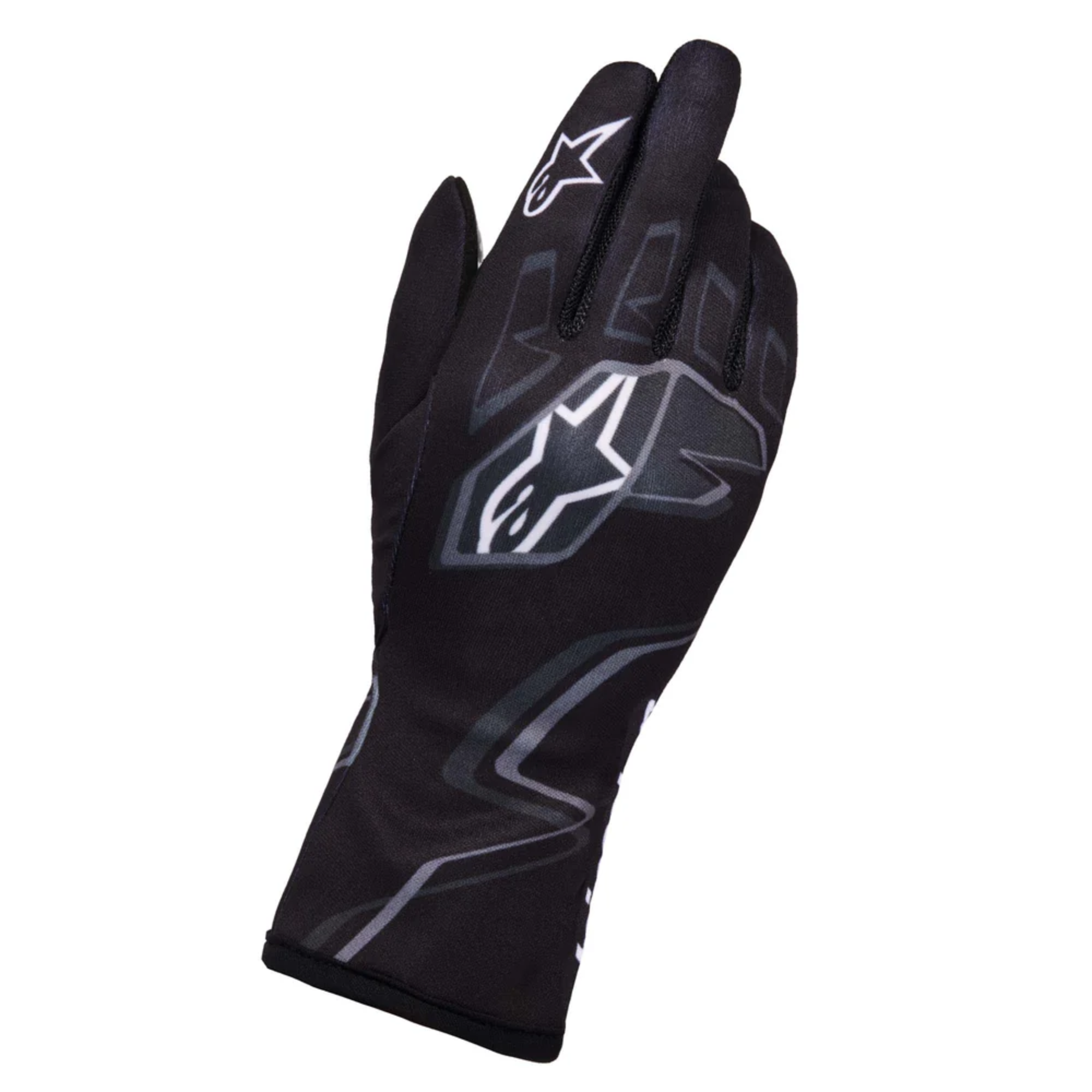 The black, grey and white Alpinestars Tech-1 K Race v2 Karting Gloves - Graphic 1.