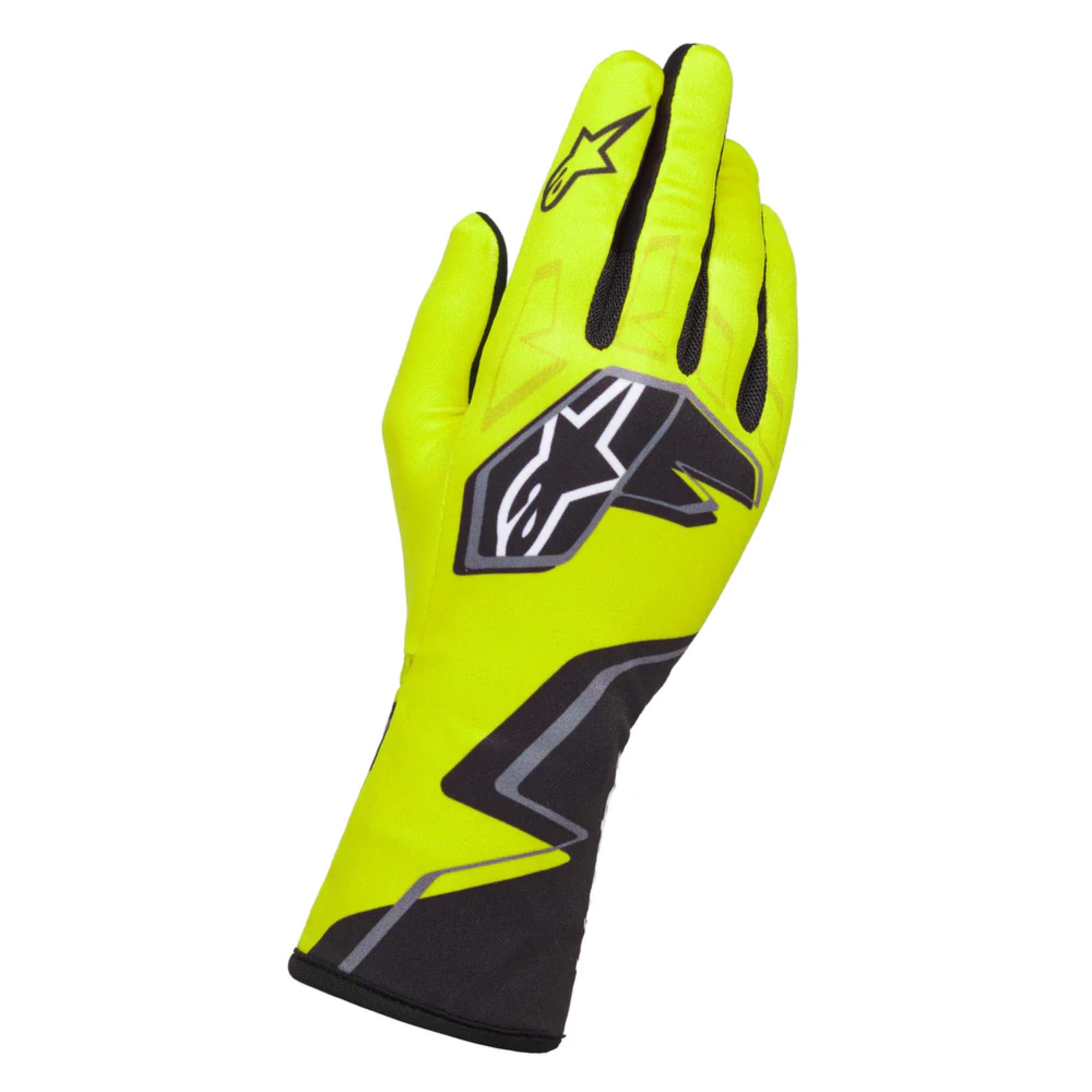 The yellow, black and white Alpinestars Tech-1 K Race v2 Karting Gloves - Graphic 1.