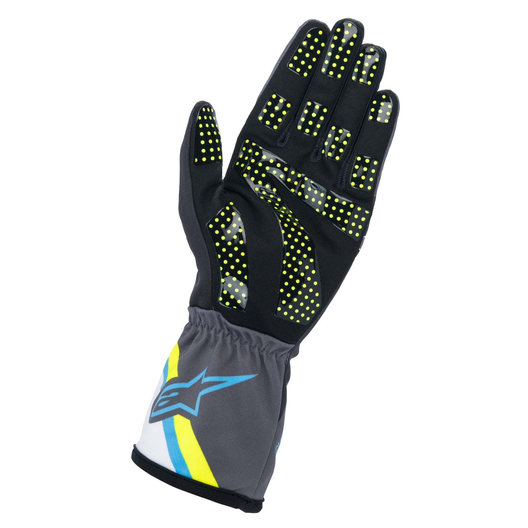 The palm of the black, cyan and yellow Alpinestars Tech-1 K Race v2 Karting Gloves - Graphic.