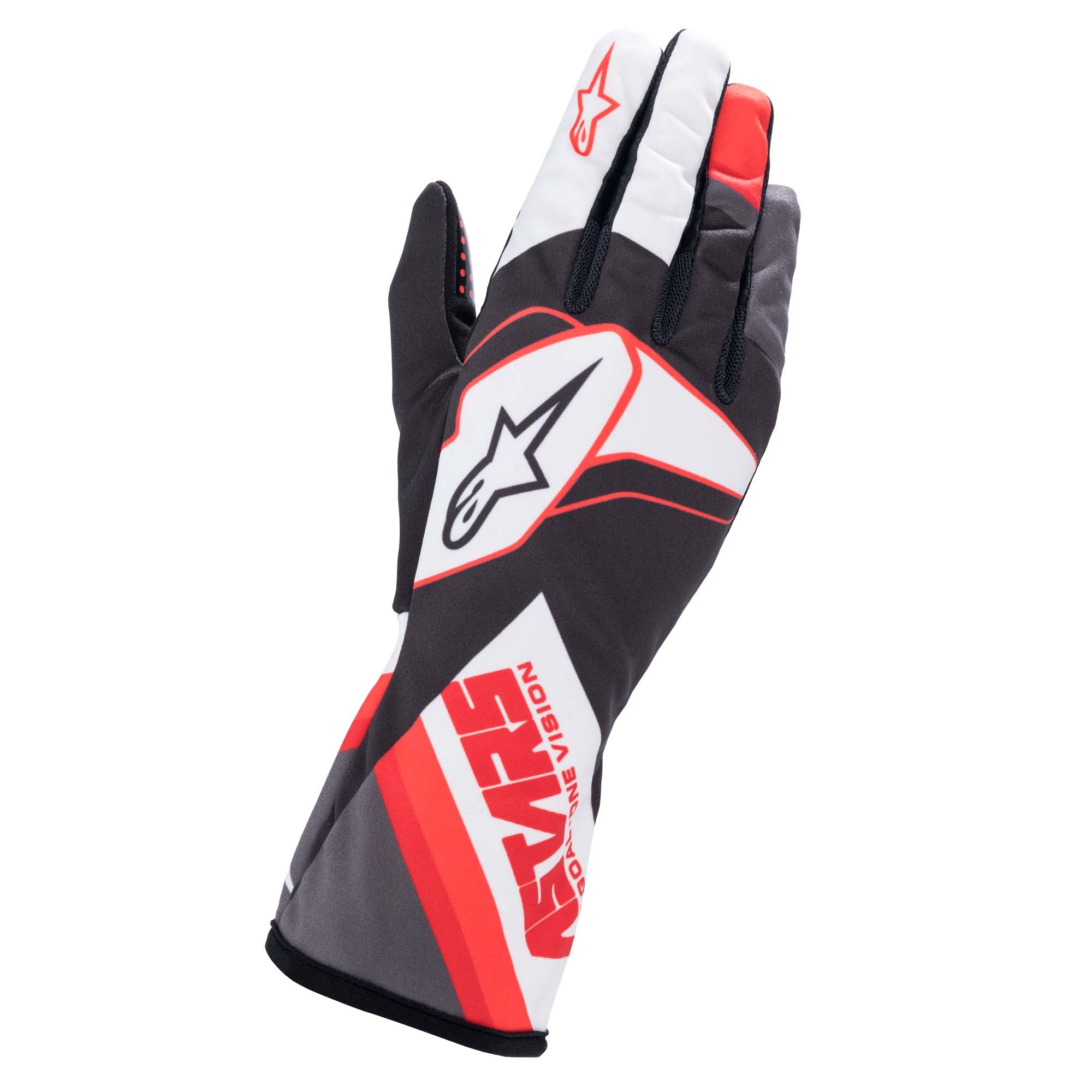 The back of the black, white and red Alpinestars Tech-1 K Race v2 Karting Gloves - Graphic.