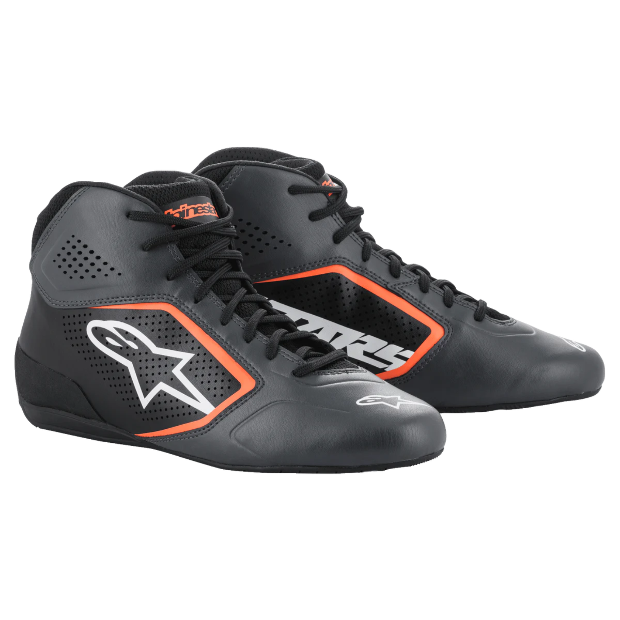 The asphalt, black and orange Alpinestars Tech 1-K Start v2 Karting Shoes.