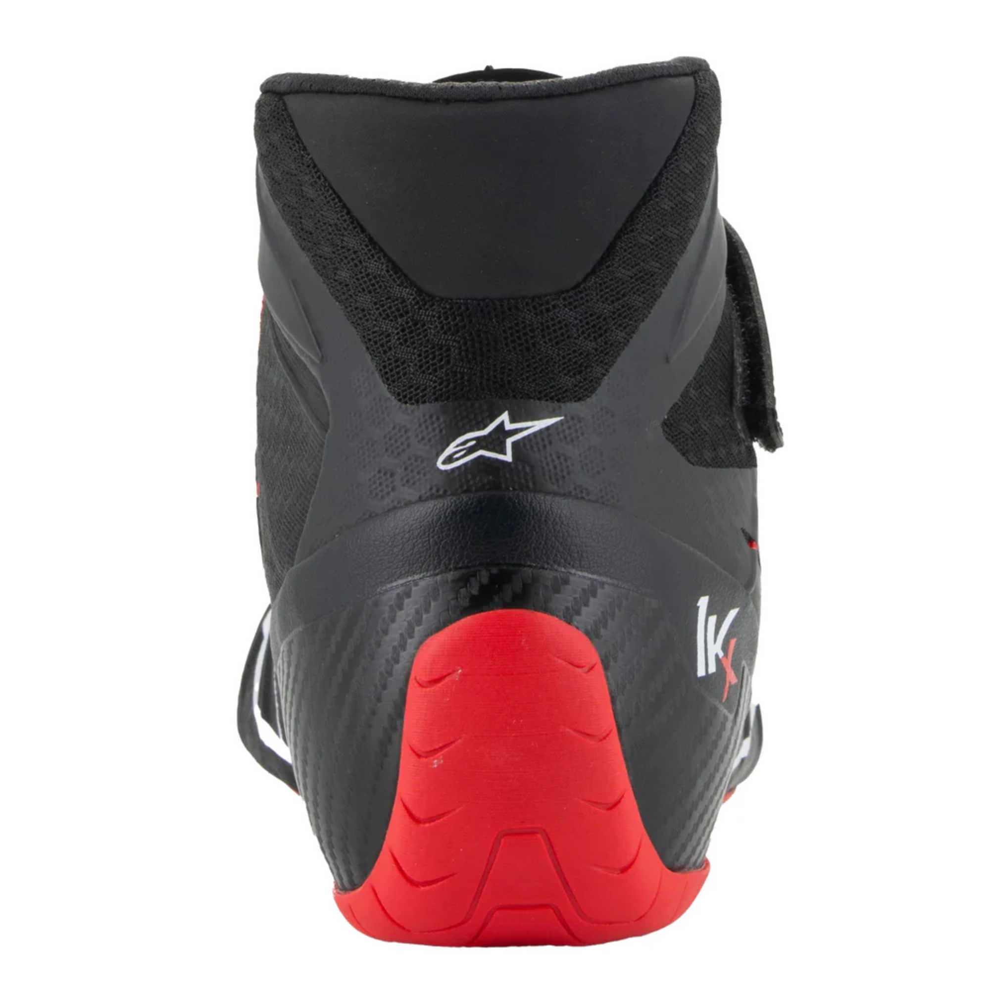 The red and black Alpinestars Tech 1-KX v3 Karting Shoes showing the back heel.