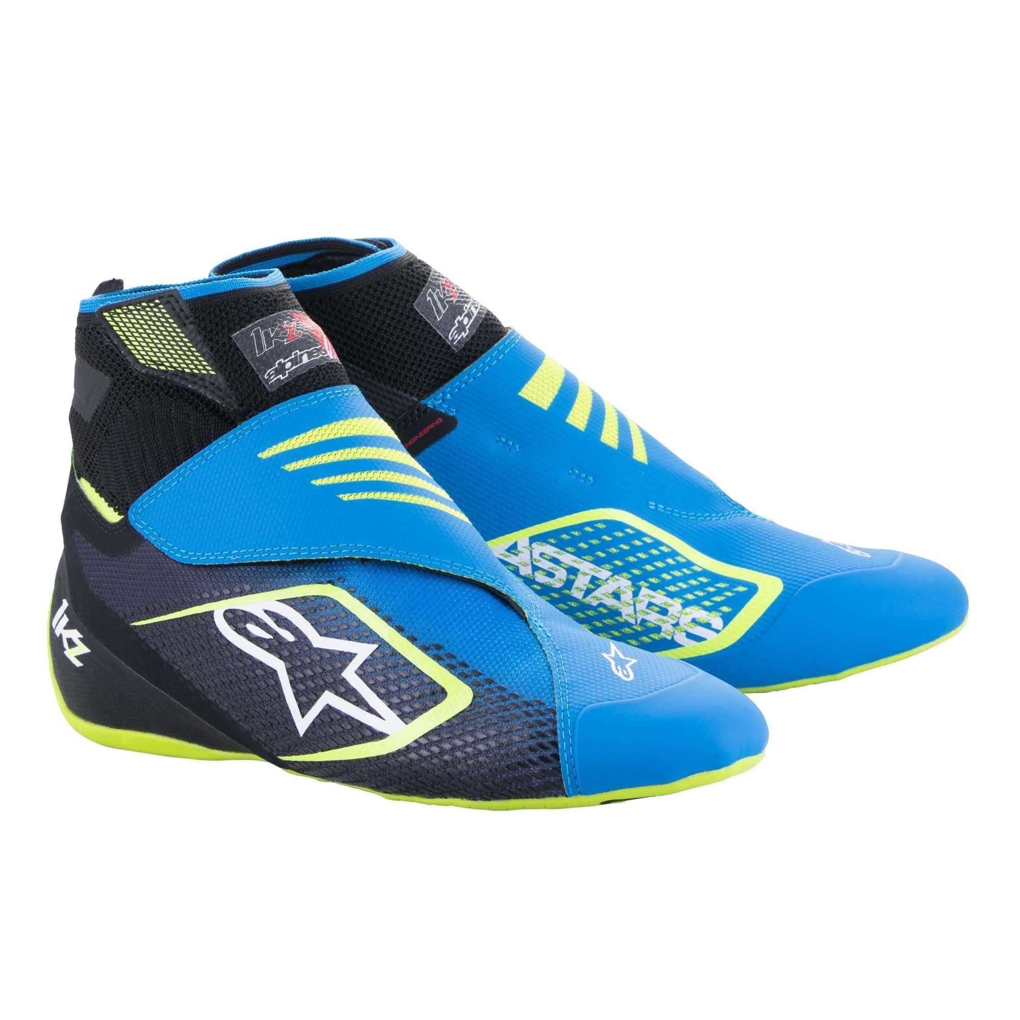 The black, blue and yellow Alpinestars Tech 1-KZ v2 Karting Shoes.