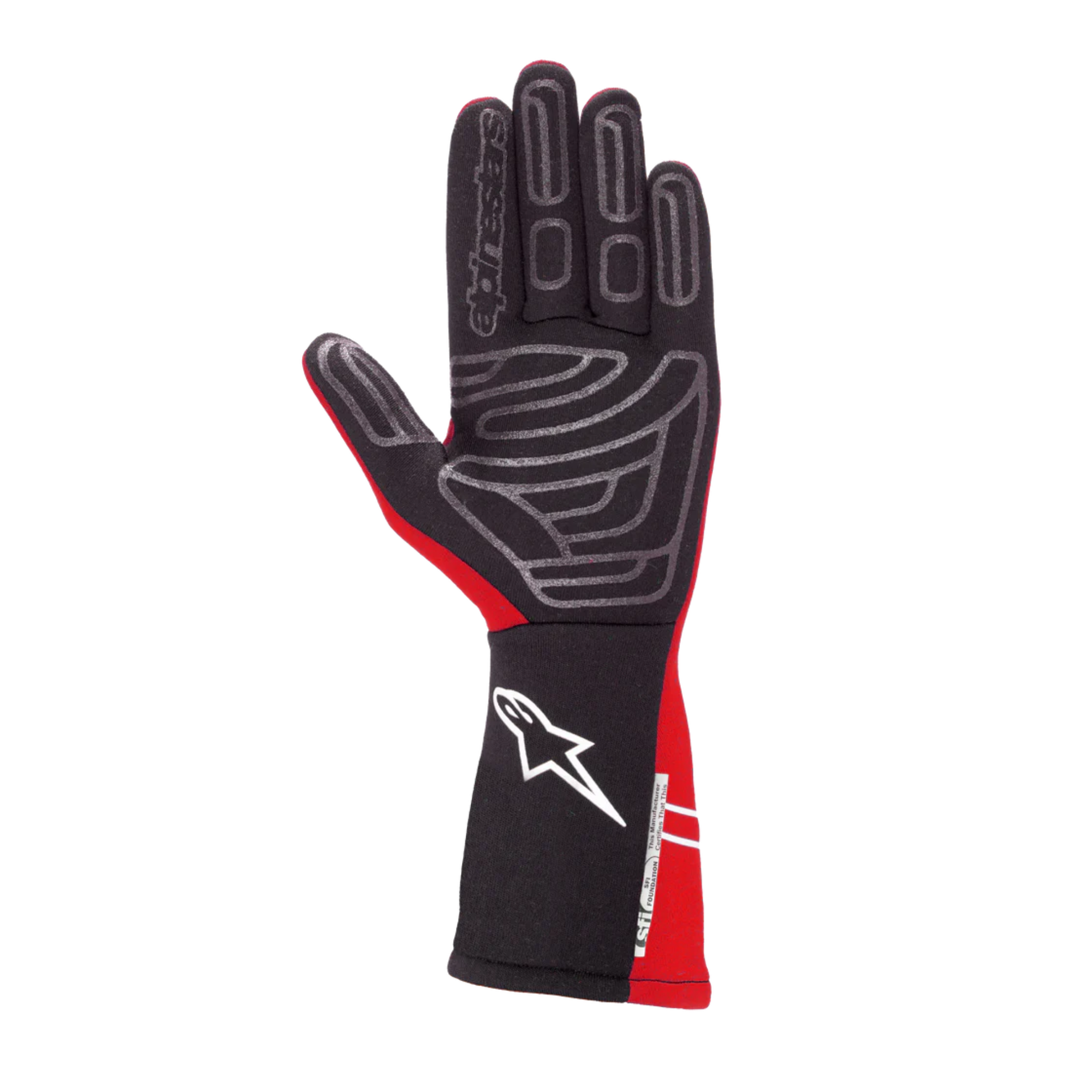 The palm of the red Alpinestars Tech-1 Start v4 Racing Gloves.