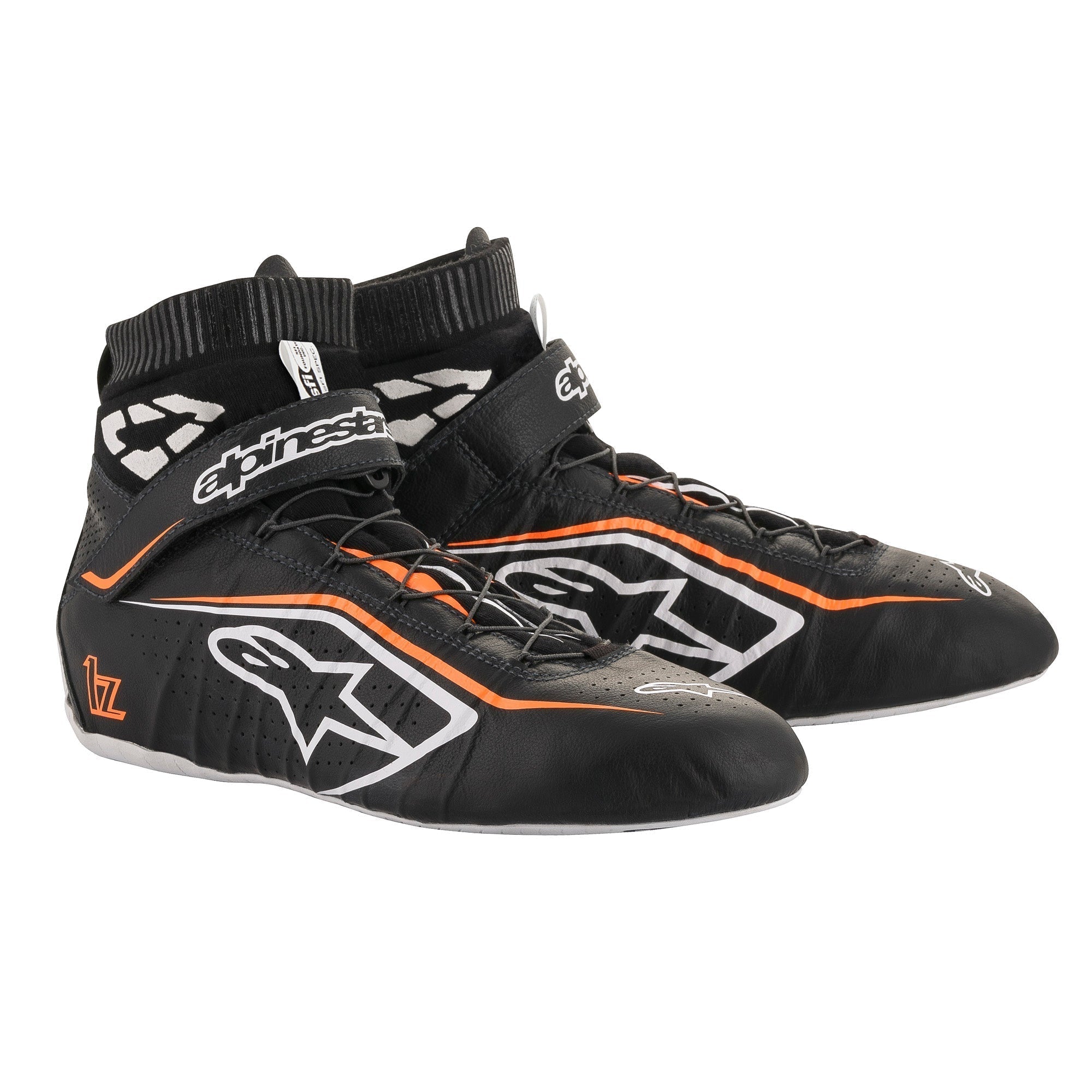 The black, white and orange Alpinestars Tech-1 Z v2 Racing Shoes.
