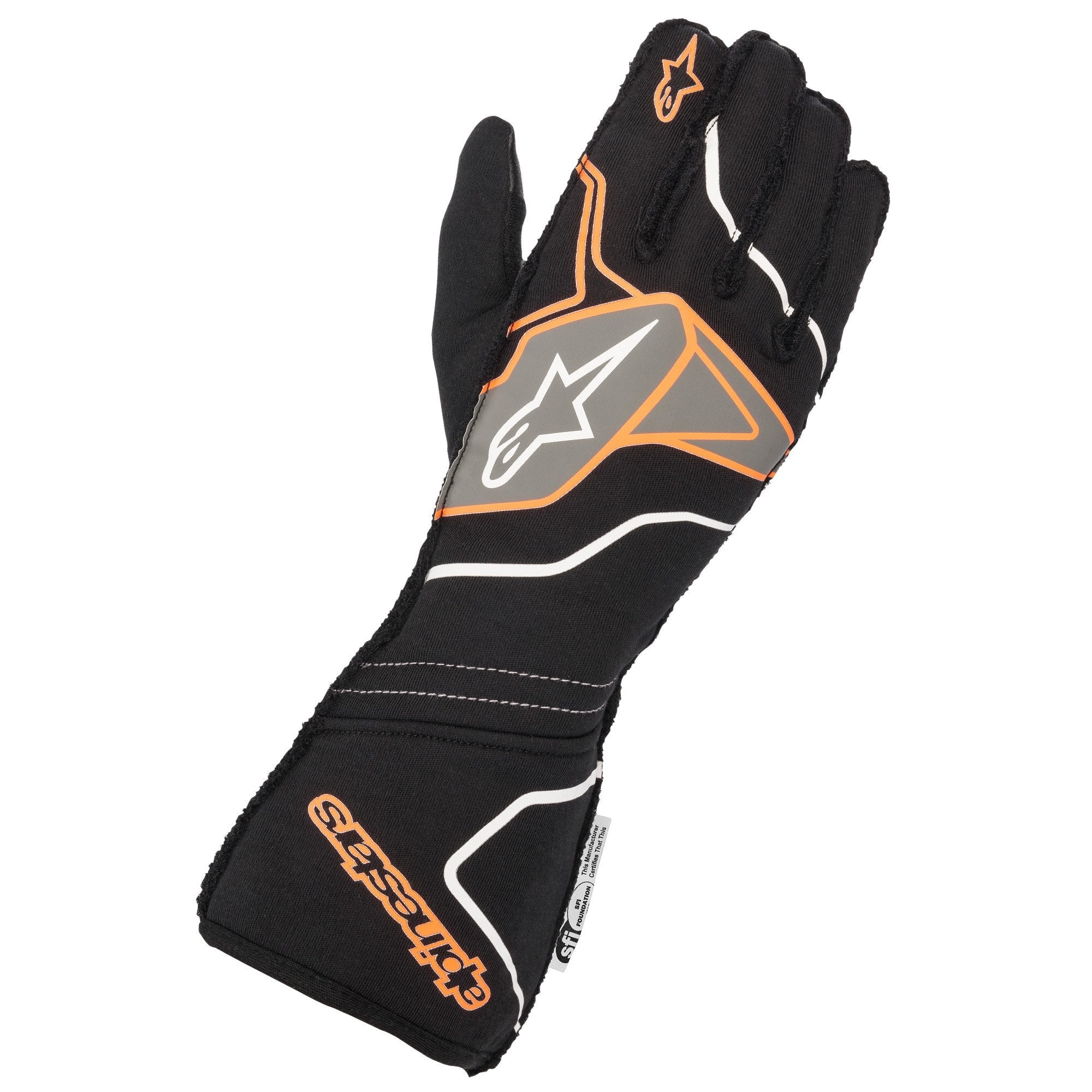 The black and orange Alpinestars Tech-1 ZX v2 Racing Gloves.