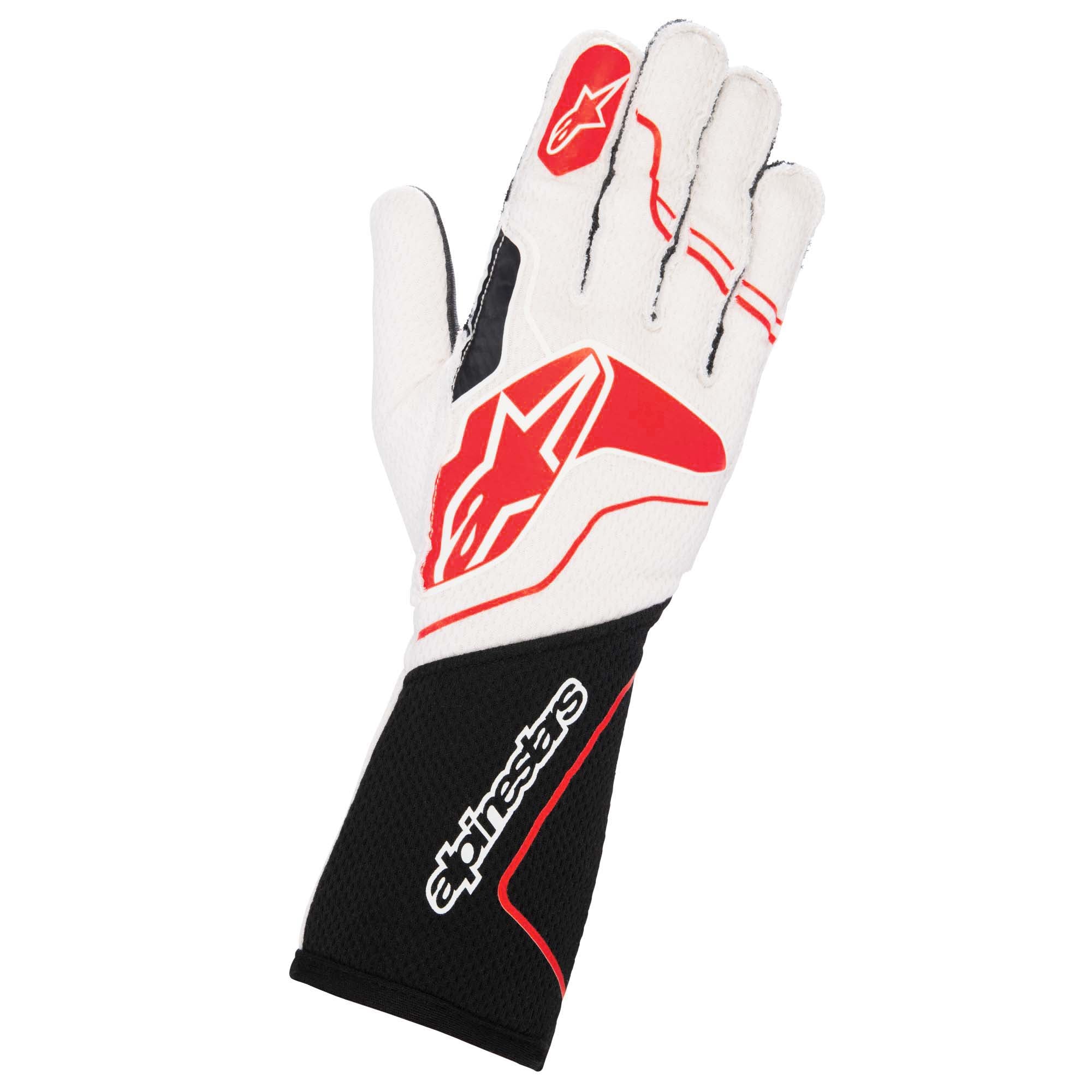 The black, white and red Alpinestars Tech-1 ZX v3 Racing Gloves.