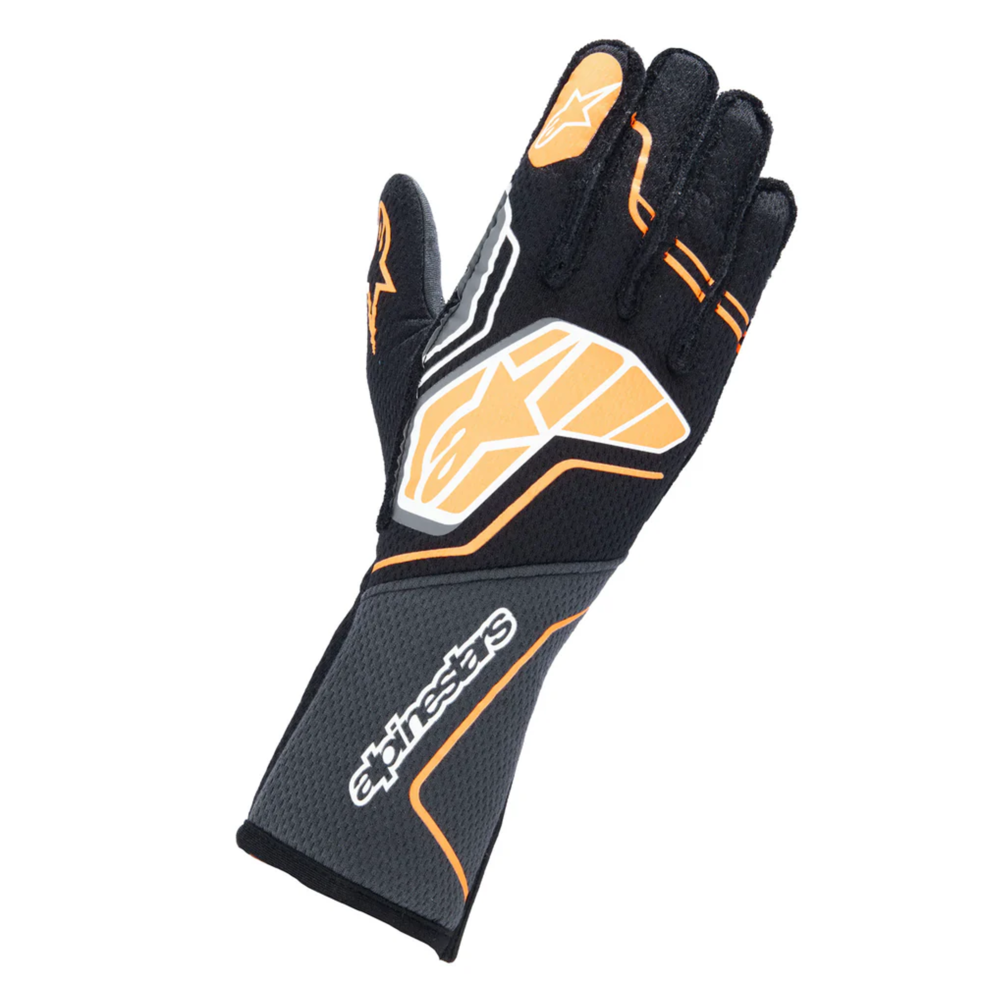 The black and orange Alpinestars Tech-1 ZX v4 Racing Gloves.