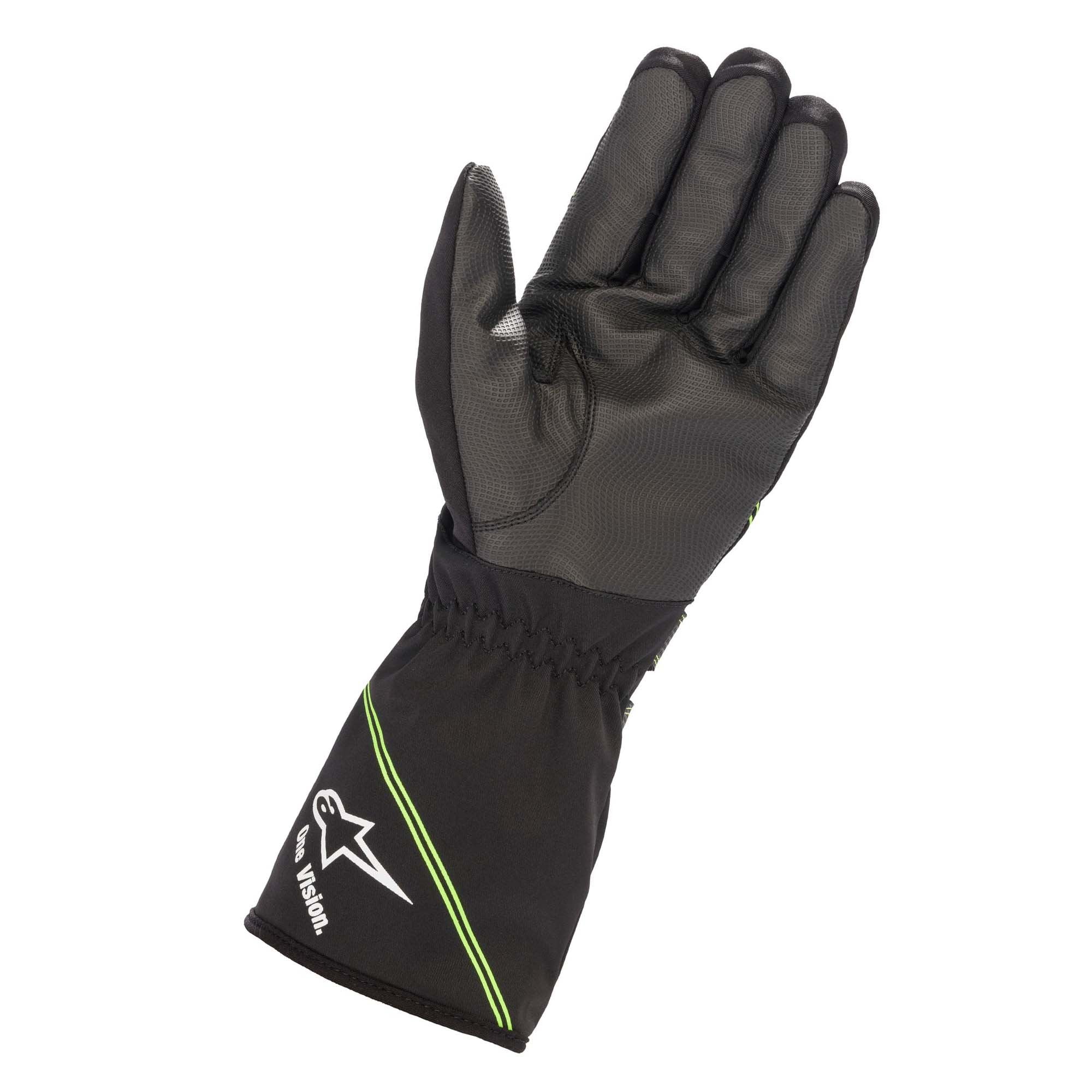The palm of the black and green Alpinestars Tempest v2 WP Karting Gloves.