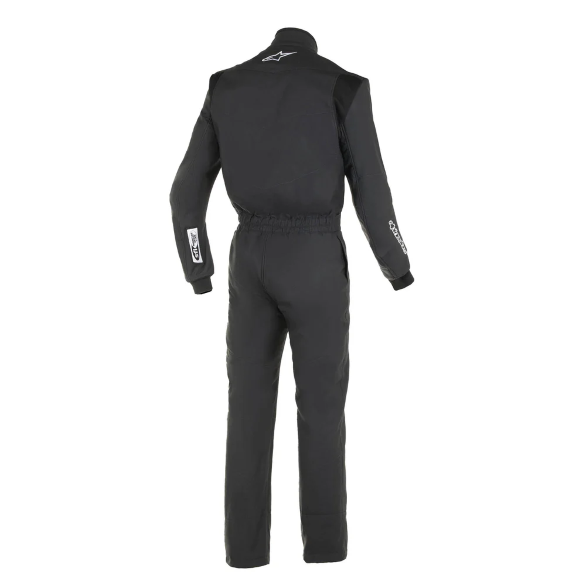 The back of the black and white Alpinestars Vapor Racing Suit - Boot Cut.