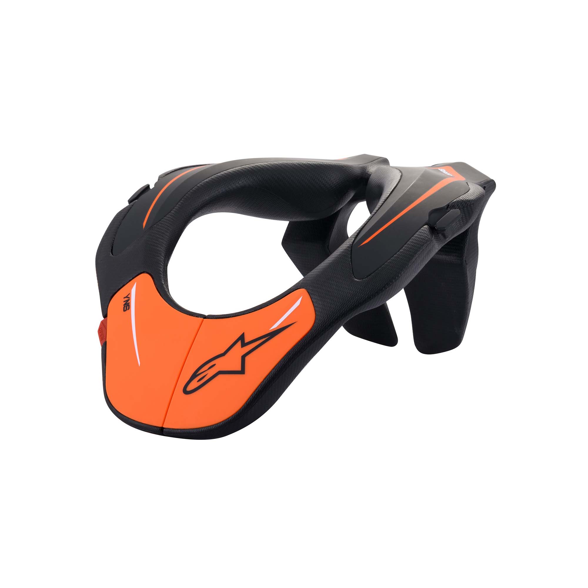 The black and orange Alpinestars Youth Neck Support.