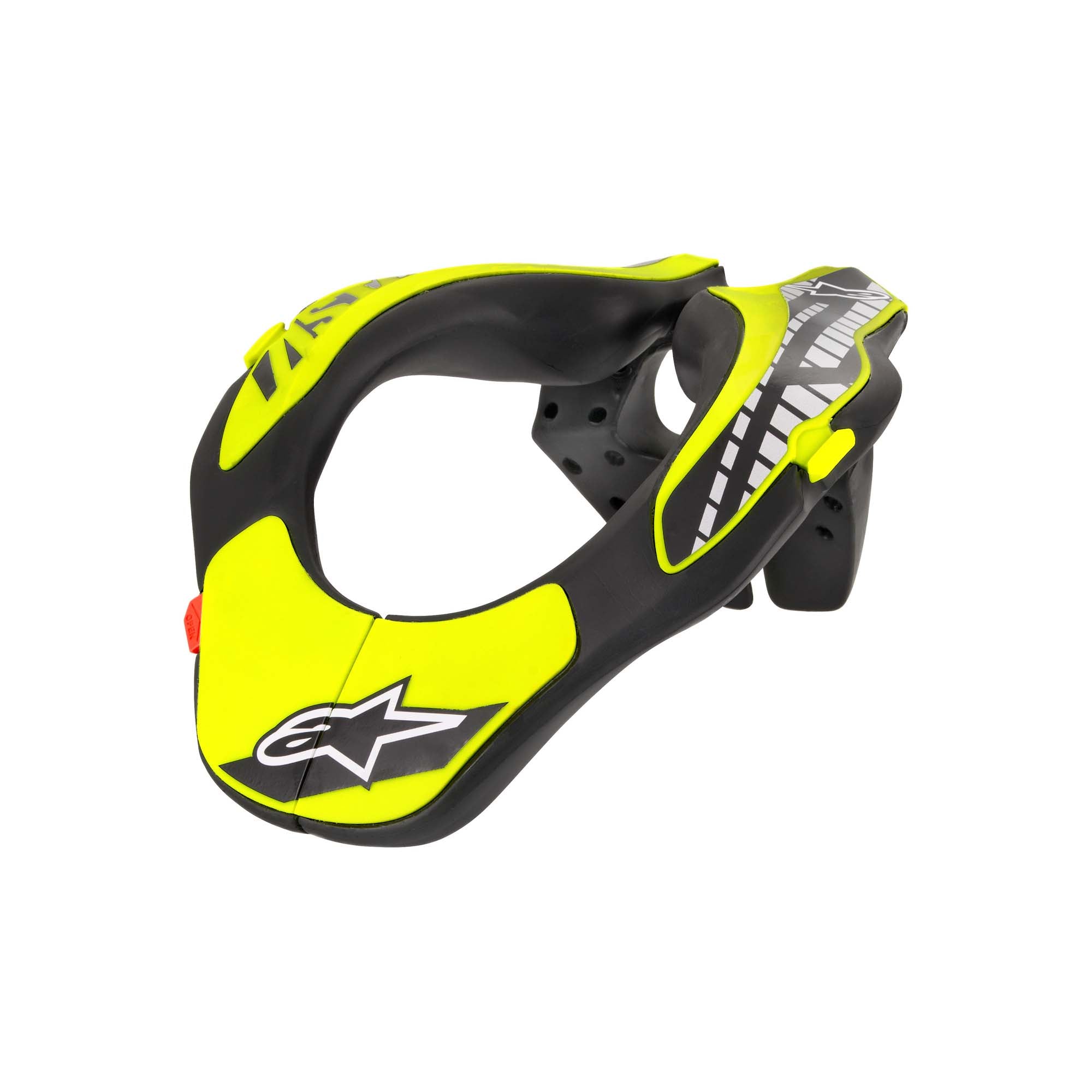 The black and yellow Alpinestars Youth Neck Support.