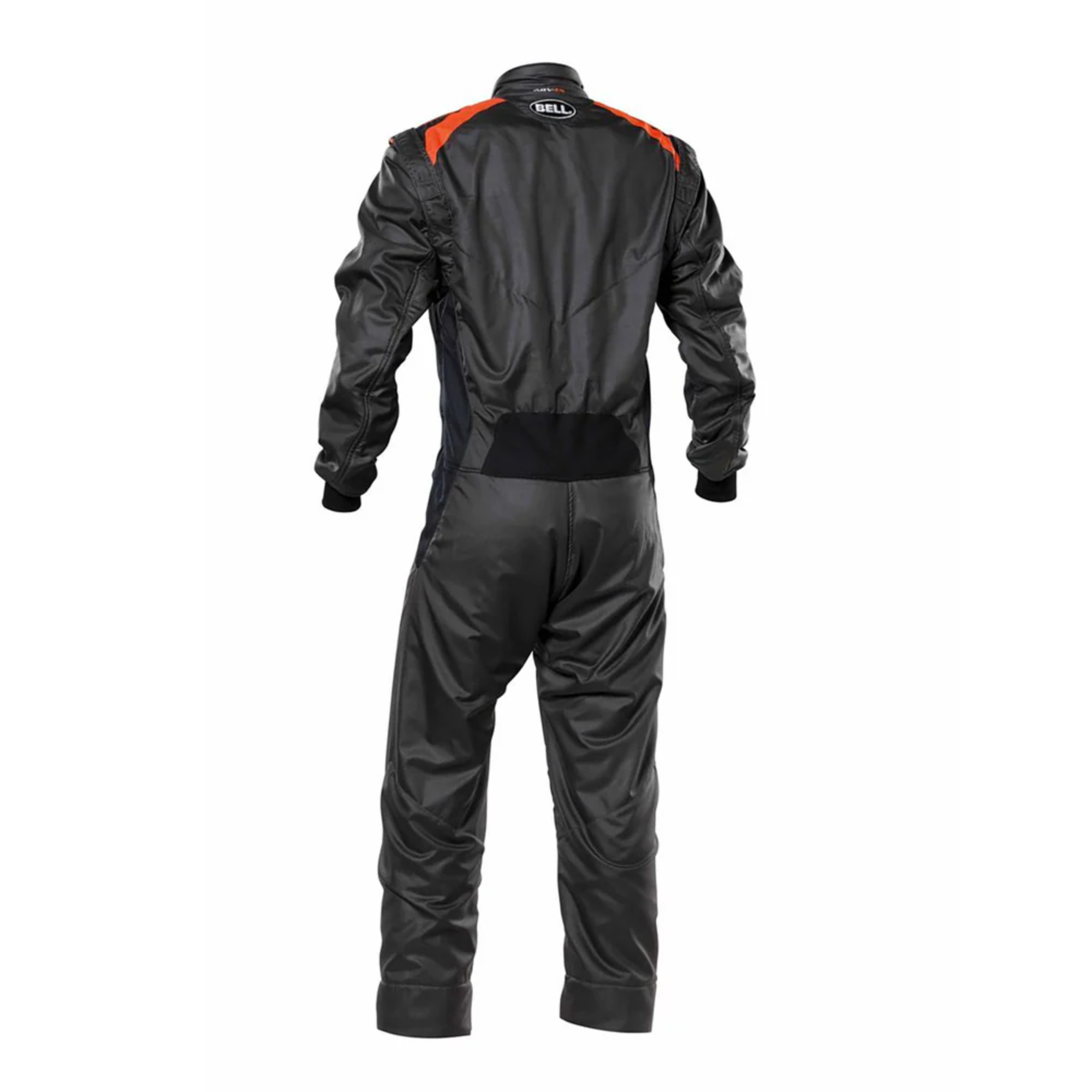 The back of the grey and orange Bell ADV-TX Racing Suit from Bell.