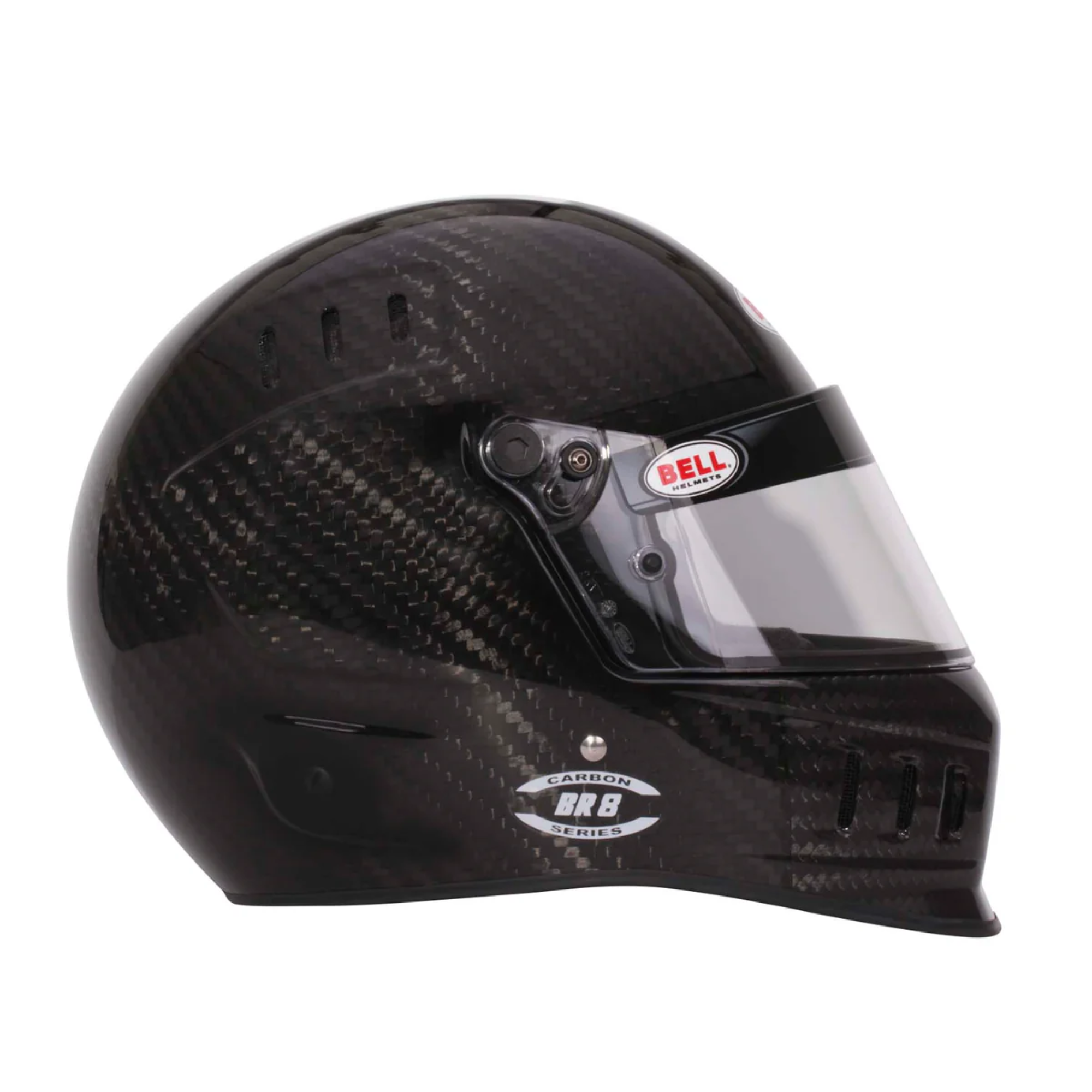 The Bell BR8 Air Carbon Racing Helmet - SA2020 / FIA8859 from Bell from the side.