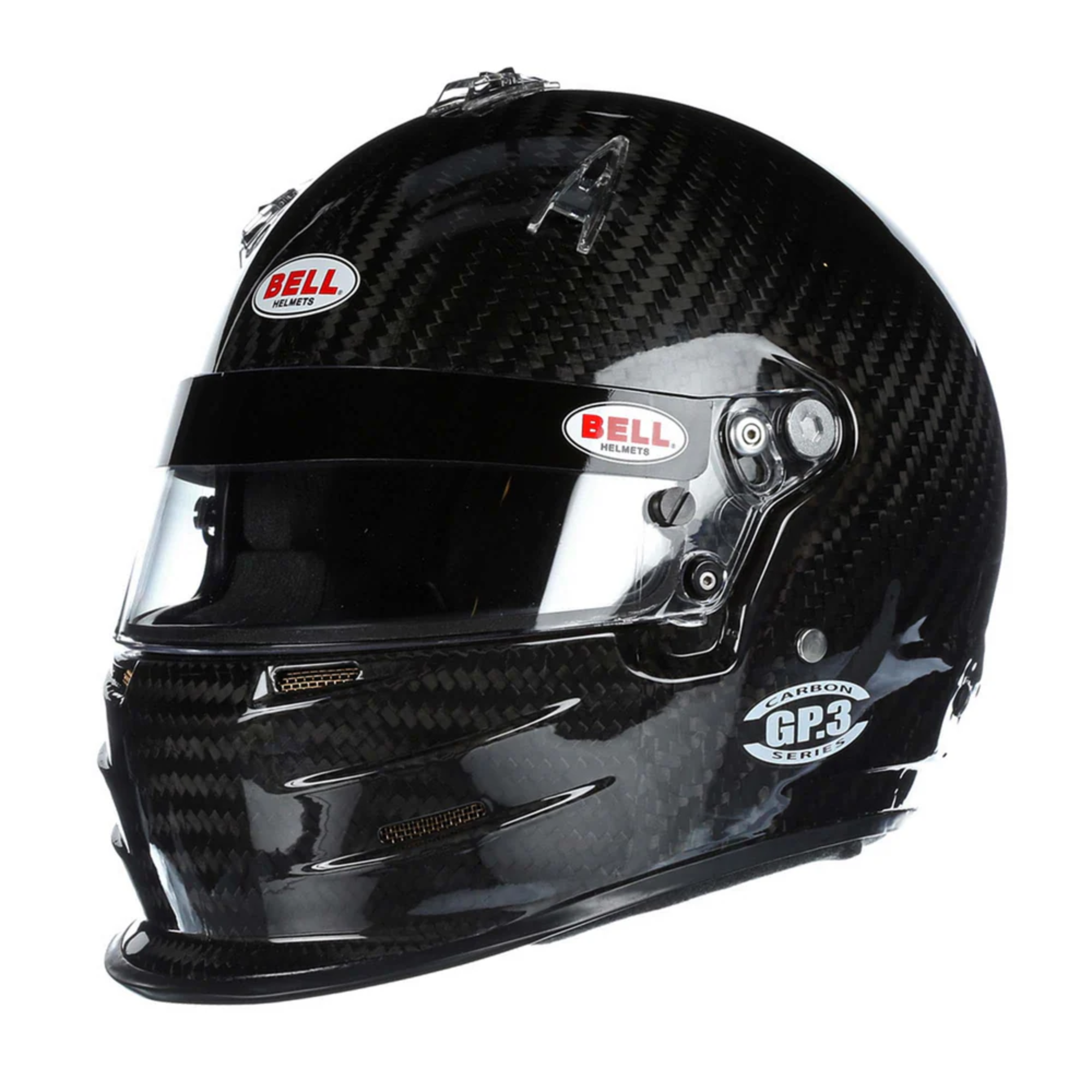 The black Bell GP.3 Carbon Racing Helmet from Bell. Snell rated SA2020 and FIA rated FIA8859.