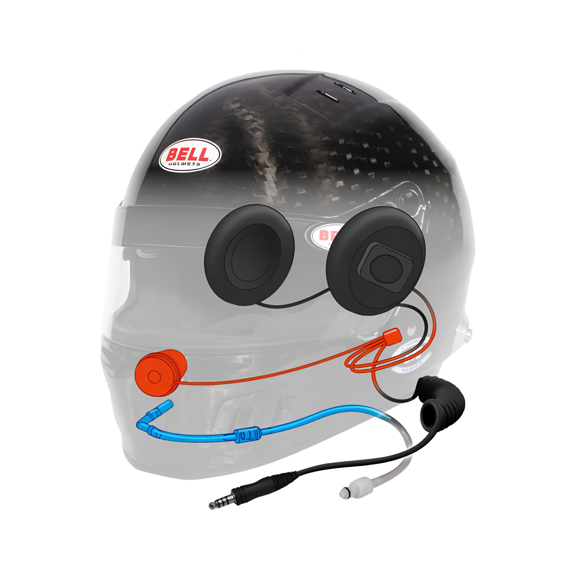 The microphone, speakers and waterline for the Bell GT6 Carbon 4C Racing Helmet.
