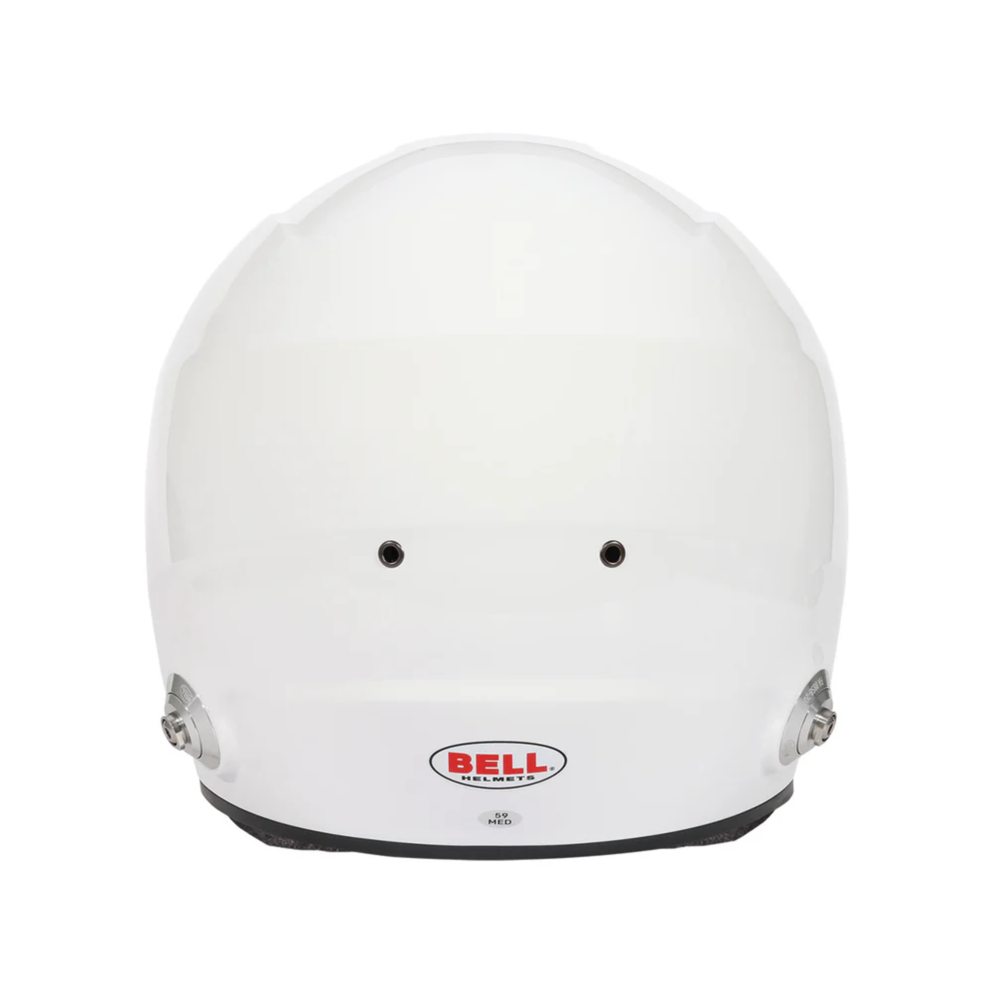 The back of the SA2025 and FIA8859 certified white Bell GT6 Pro Racing Helmet.