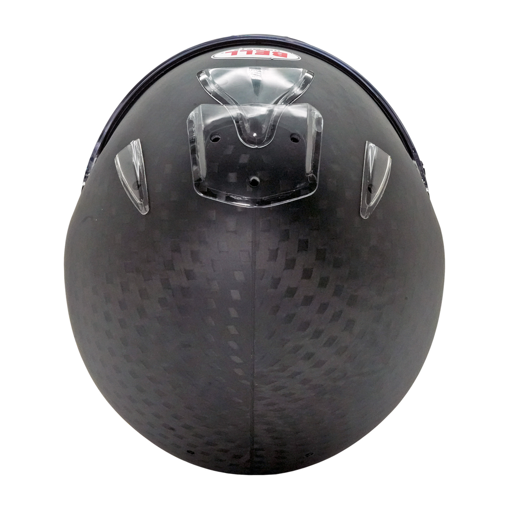 The top of the FIA 8860-2010 Bell HP7 Evo III Carbon Duckbill Racing Helmet.