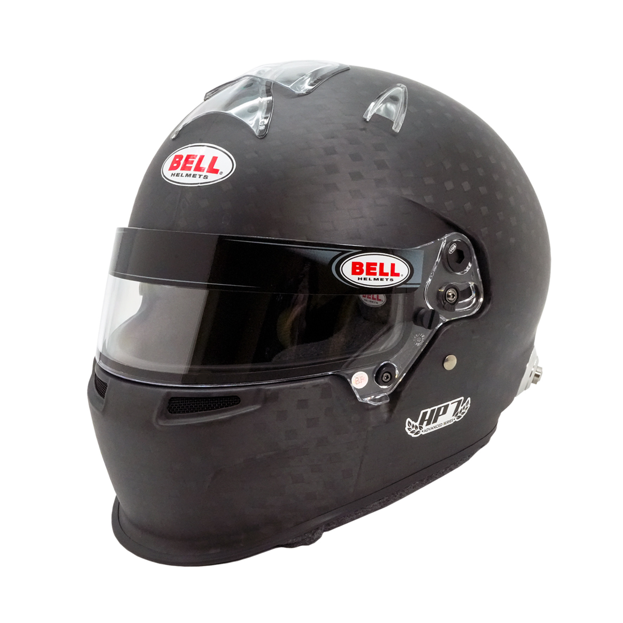 The FIA 8860-2010 Bell HP7 Evo III Carbon Duckbill Racing Helmet.