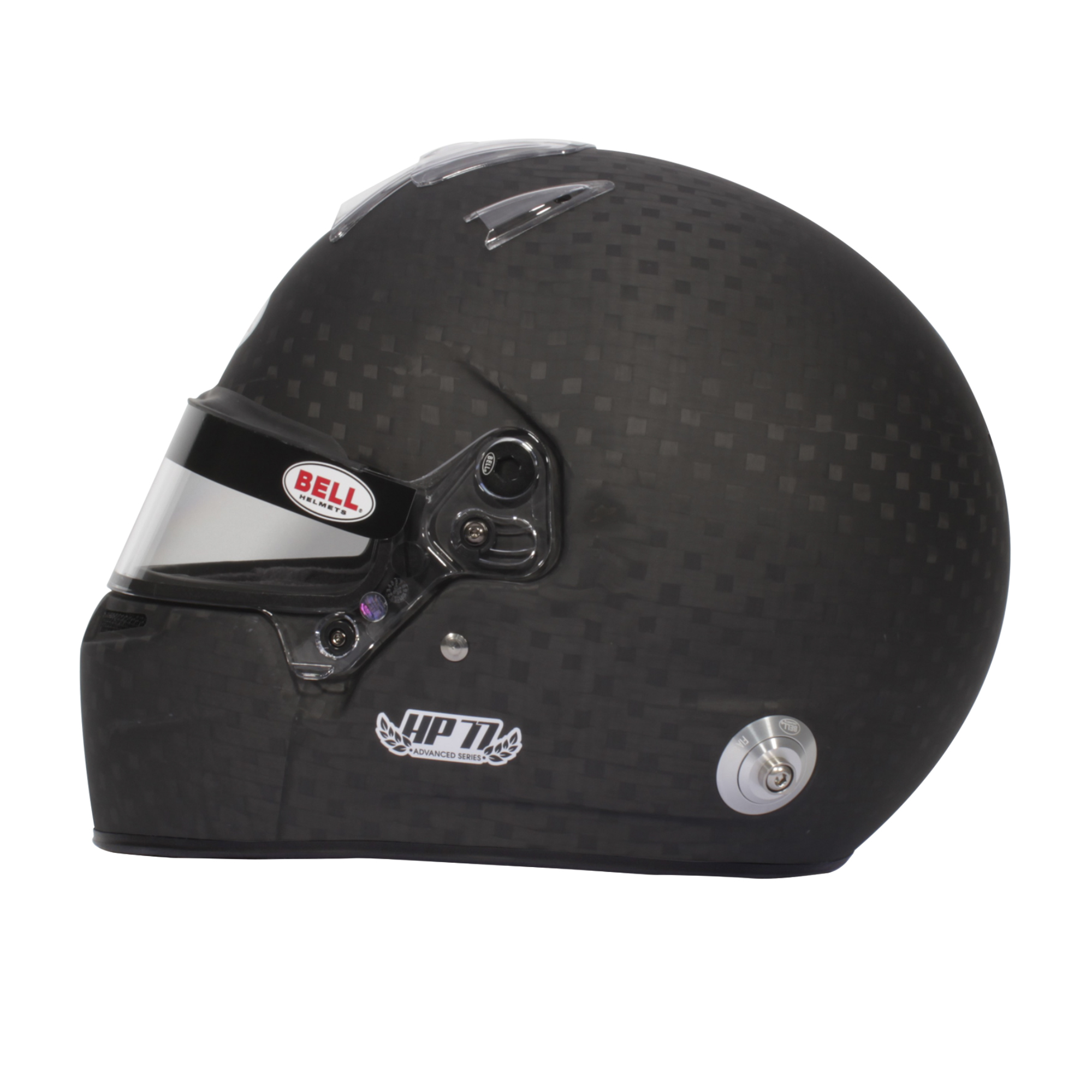 The left side of the Bell HP77 STD ABP Carbon Racing Helmet.